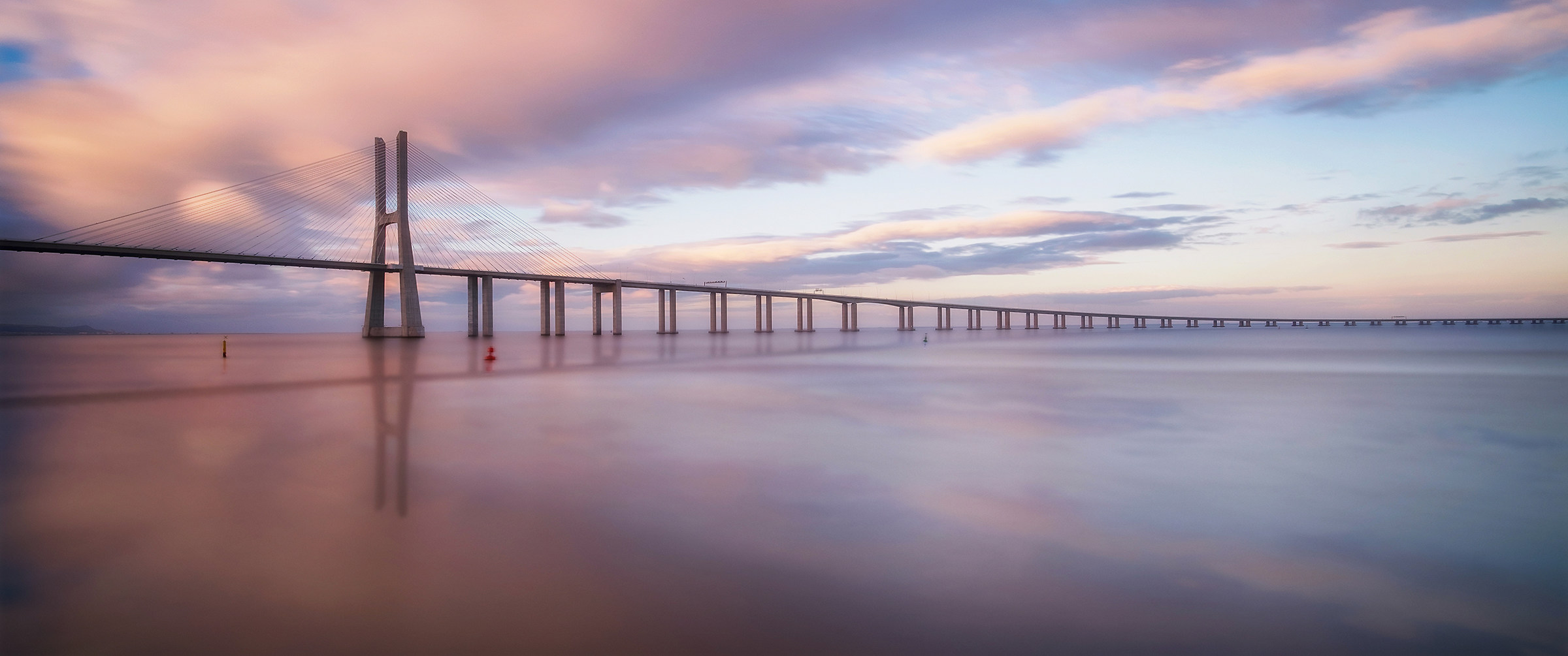 Reflections of the longest bridge in Europe