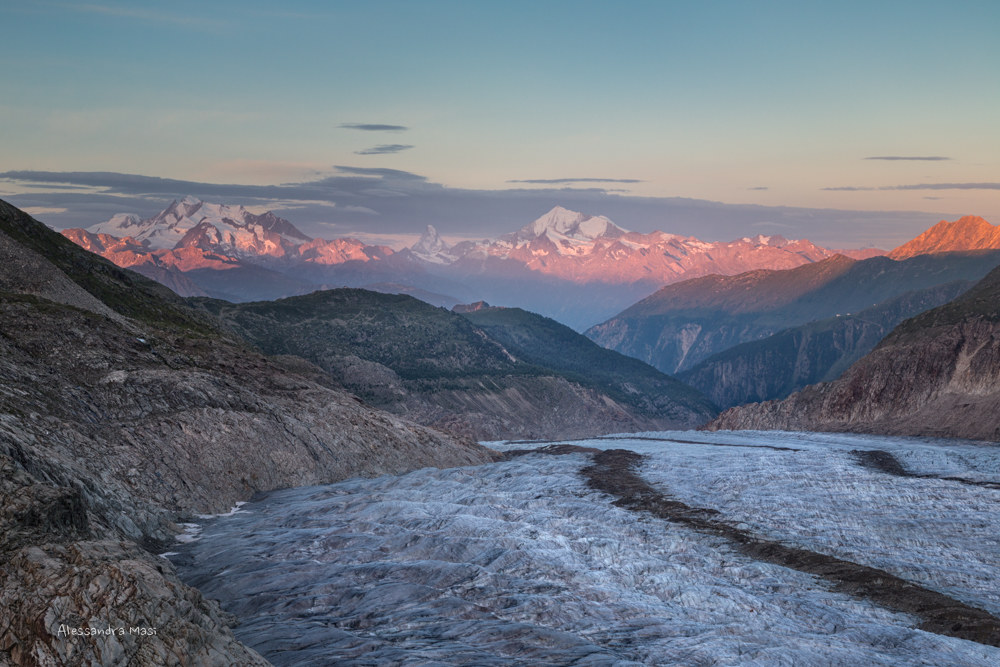 Il monte Rosa, il Cervino e il monte Bianco