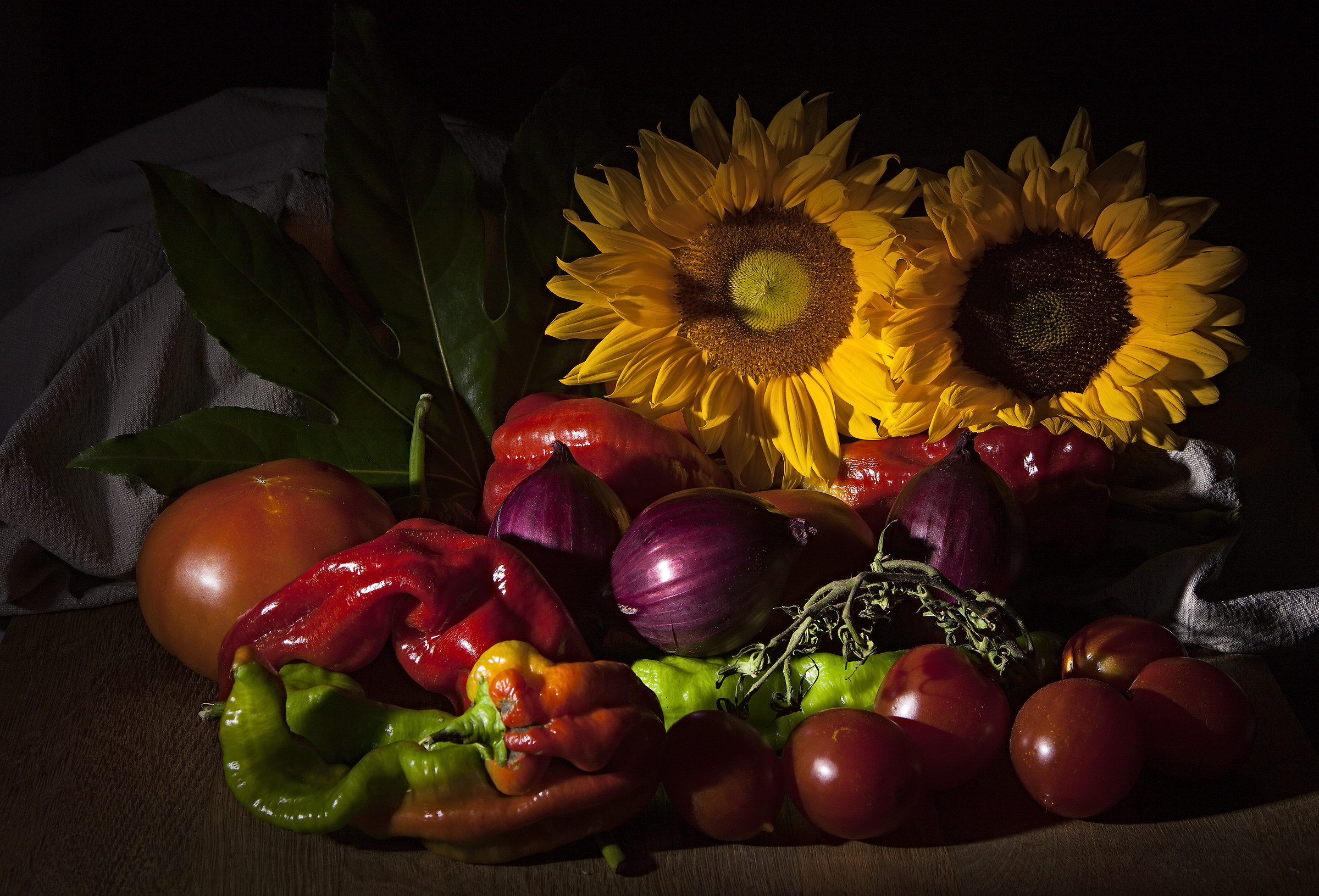 Sunflowers with vegetables