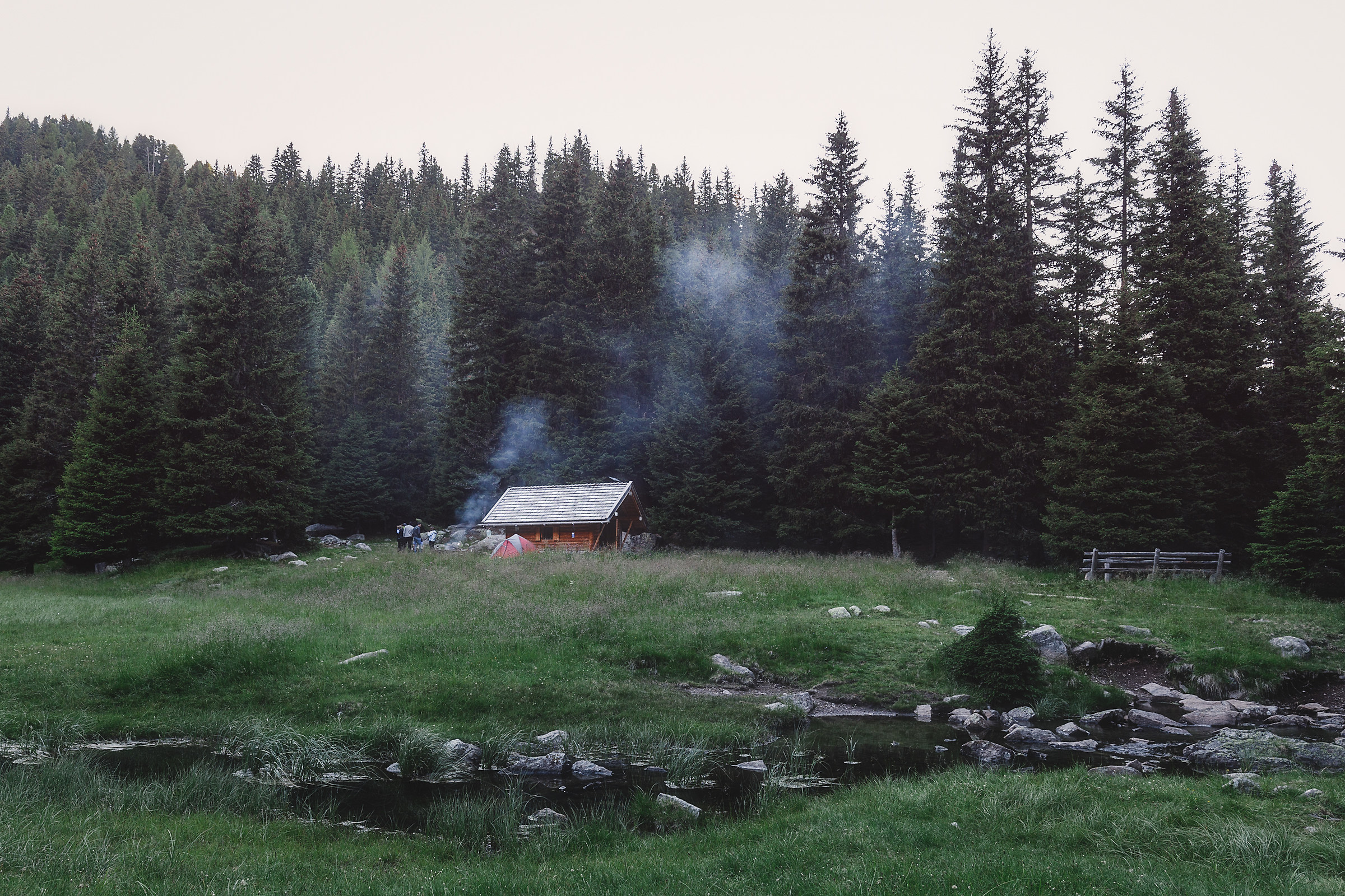 Camping in the wild Lagorai, by the lake Cece