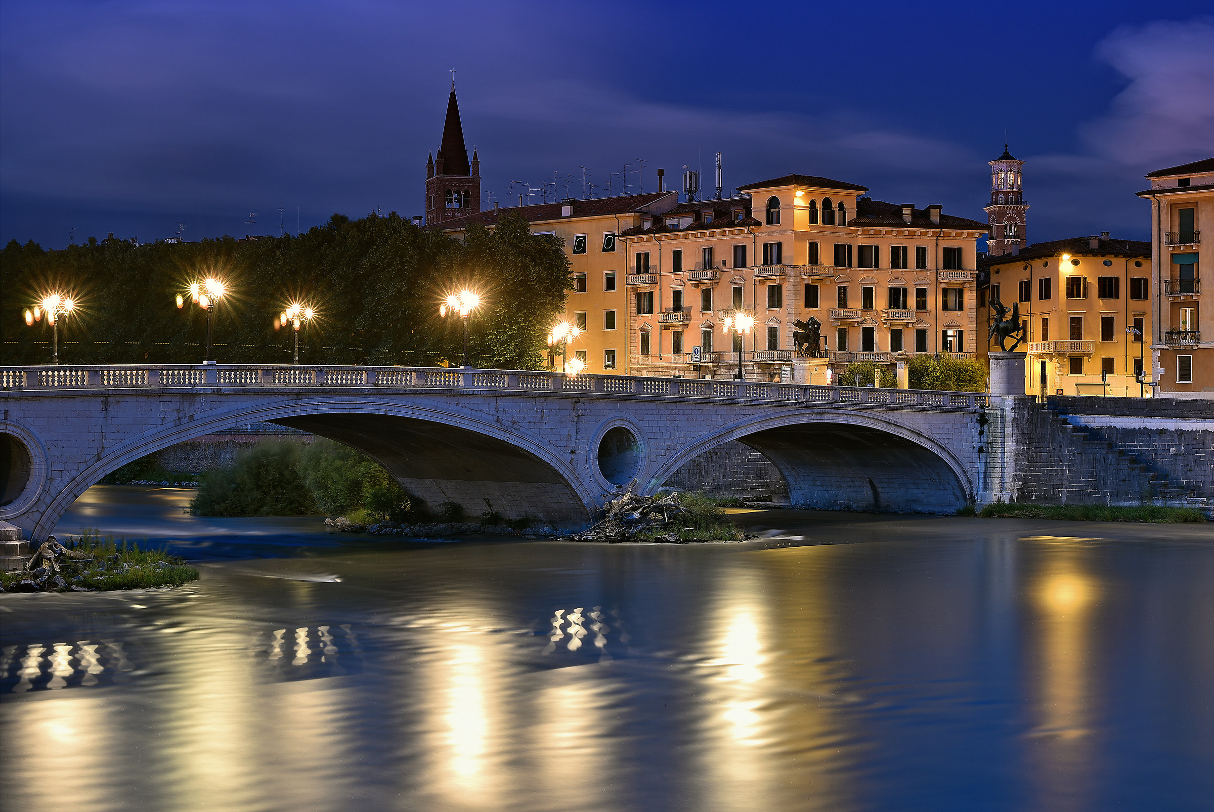 "Night Verona on Vittoria Bridge"