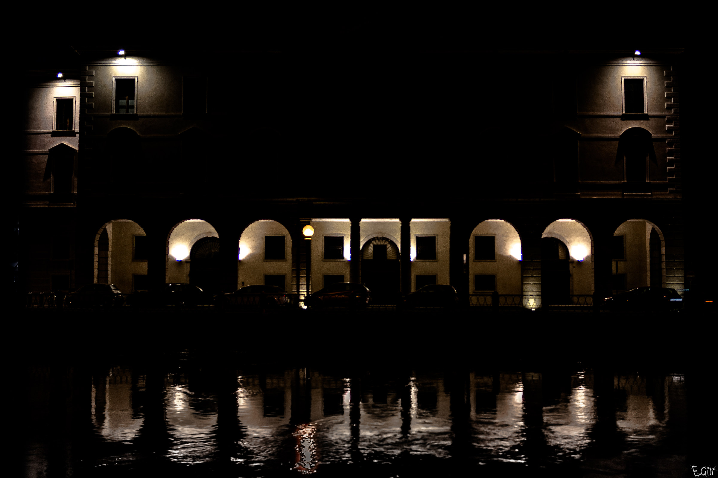 Night lights reflected