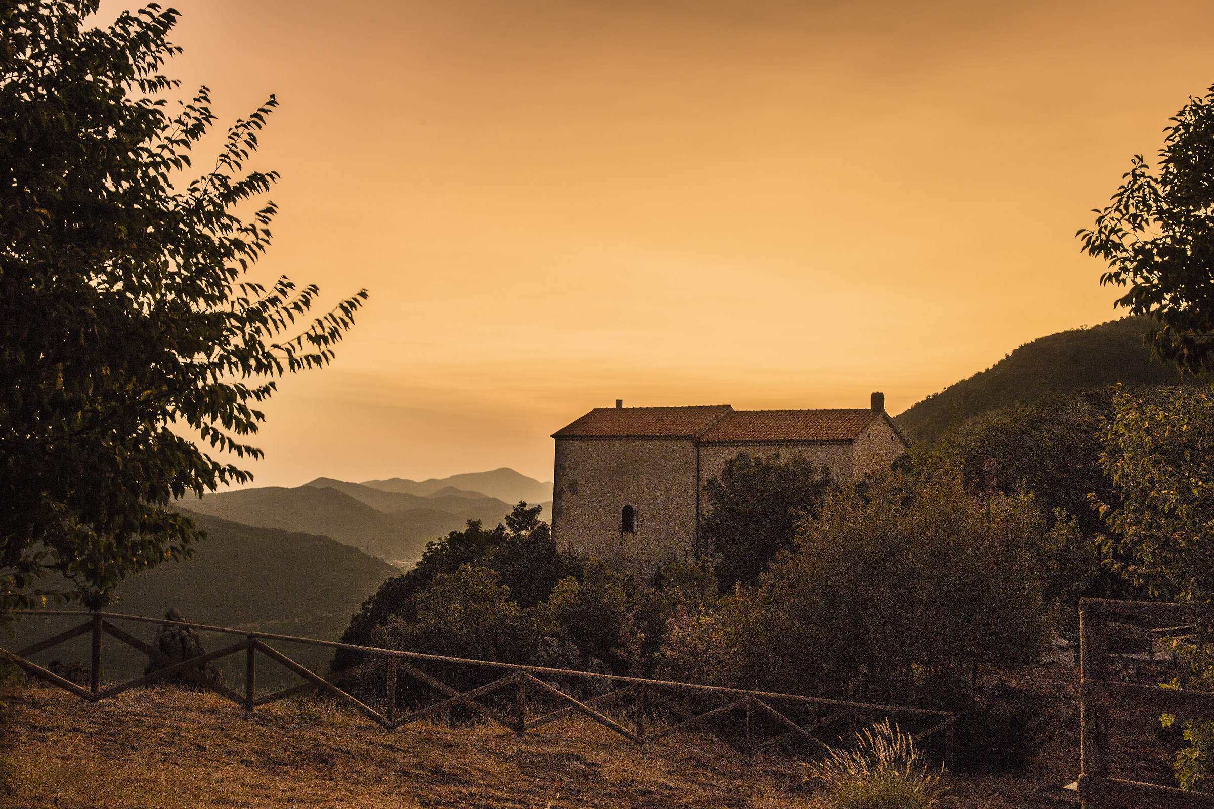 A high altitude sunset that colors all orange