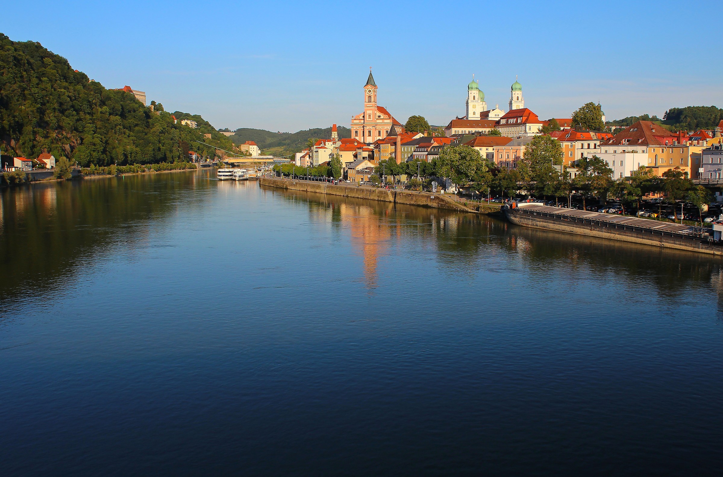 The beautiful Blue Danube flows slowly to Passavia