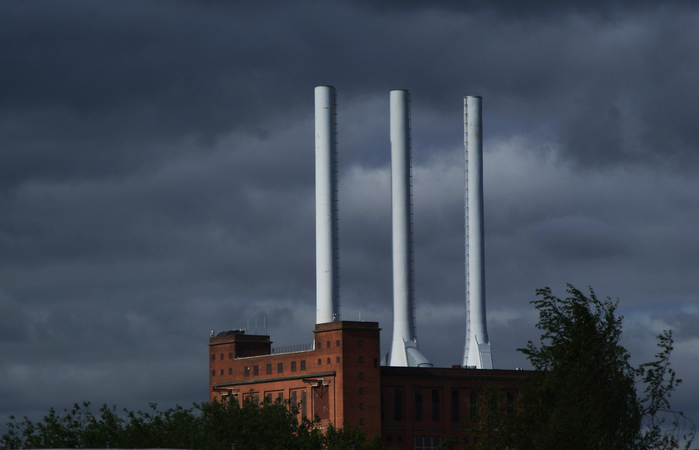 Baltic countries, white chimneys on plumbean sky