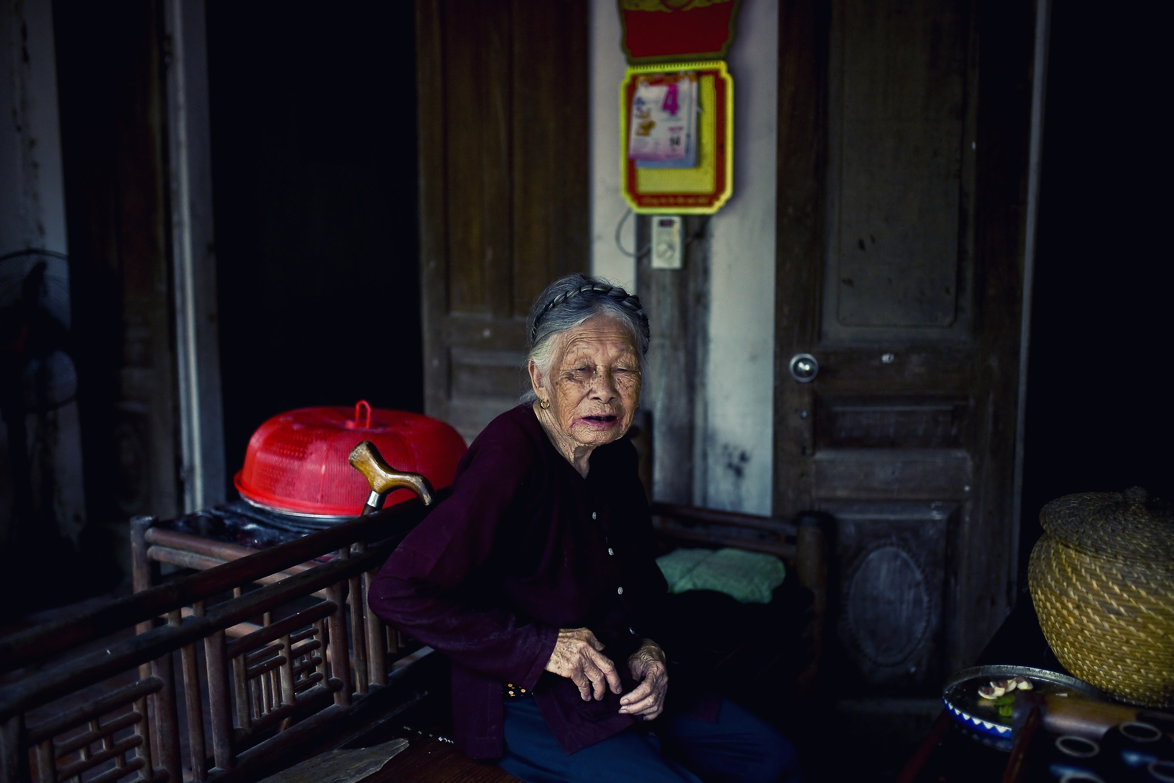 Grandma Taking Betel Drugs On Her Old Wooden Sofa
