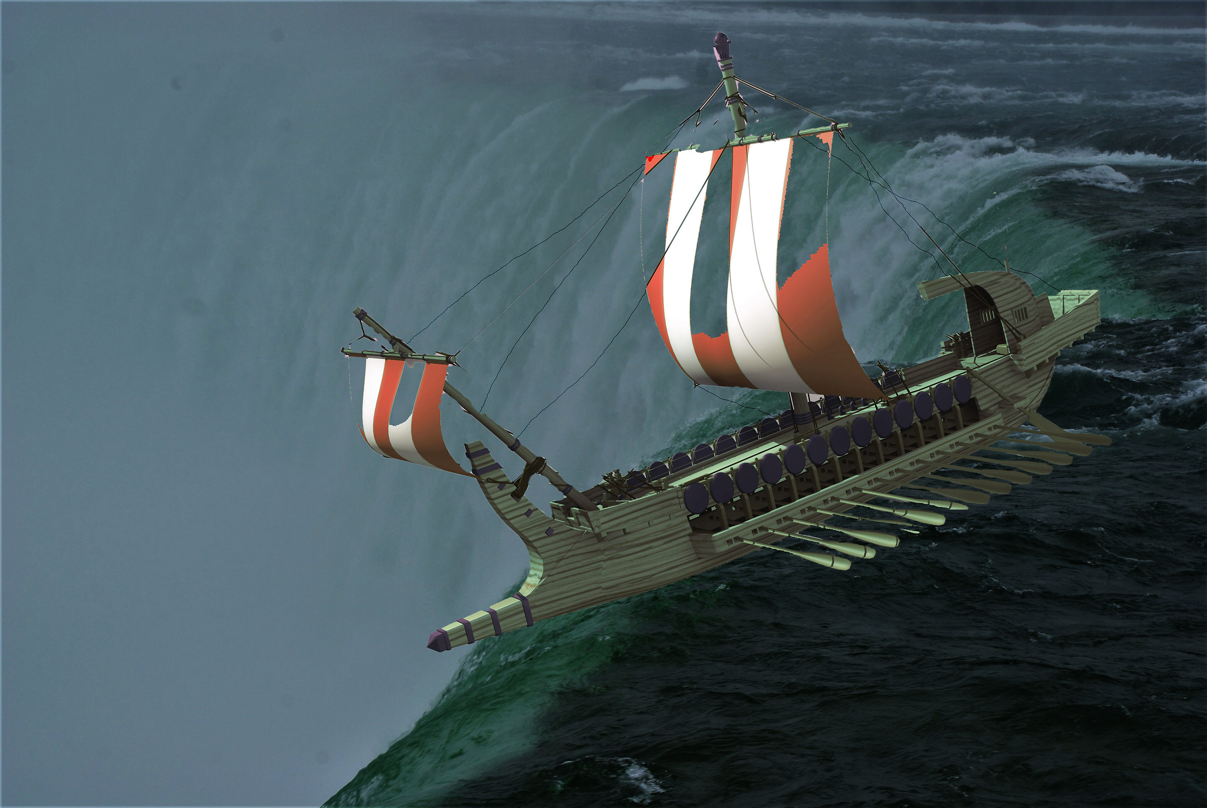 waterfall with unlikely boat