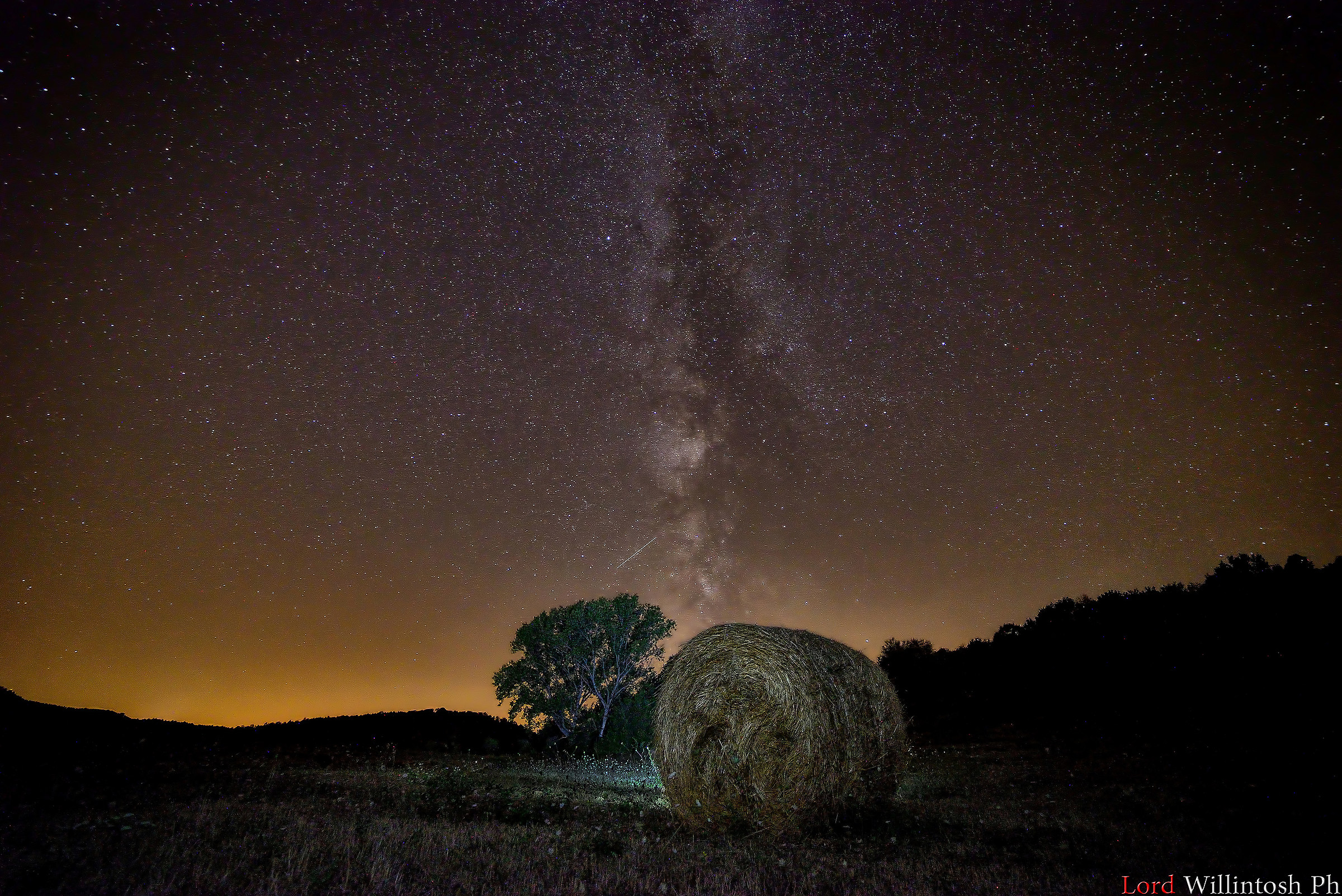Milky Way behind the bale and the big tree