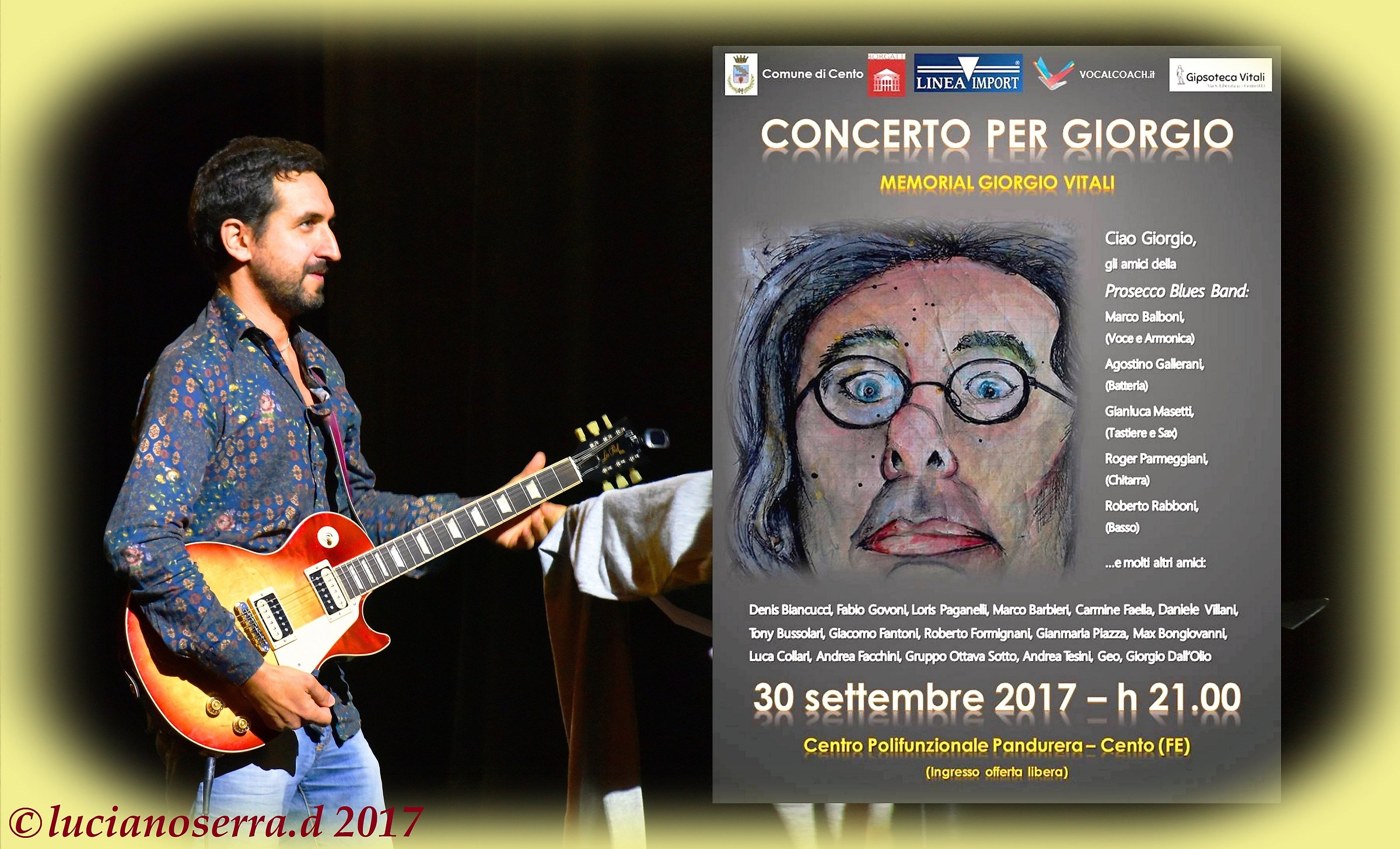 Giacomo Fantoni e la locandina del Concerto per Giorgio