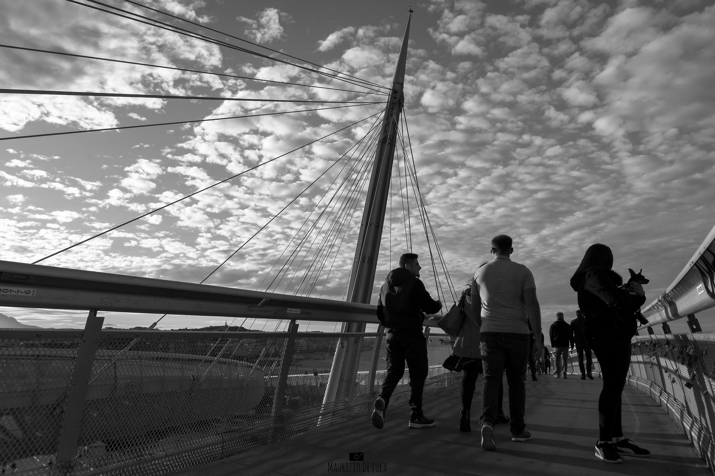 Walking across the bridge