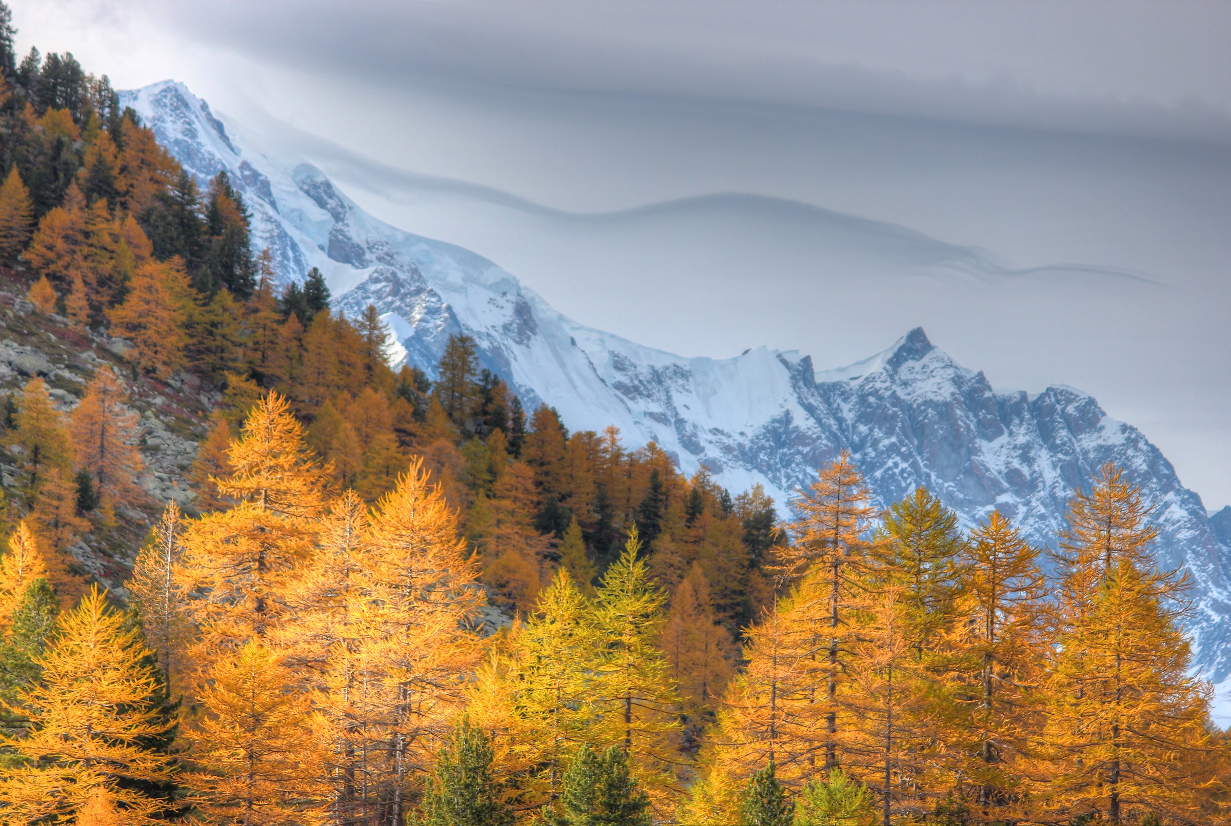 Mont Blanc and Mont Maudit from the Arpy Lake - HDR