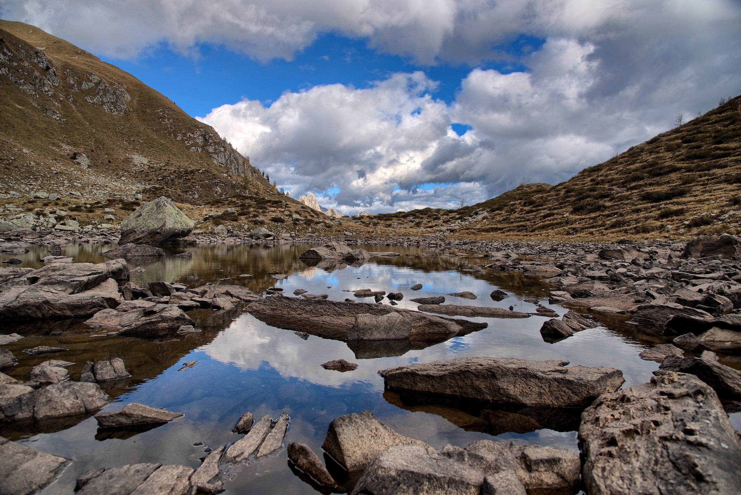 Giarine Lake with lighted martyrs of San martino