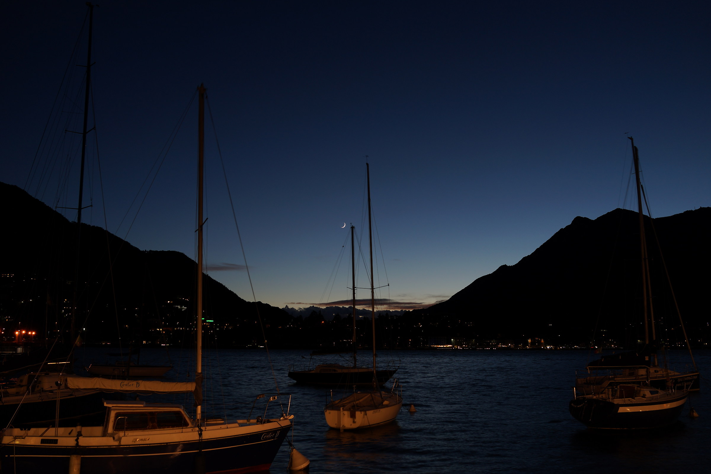 Lake Lecco, sunset with boats