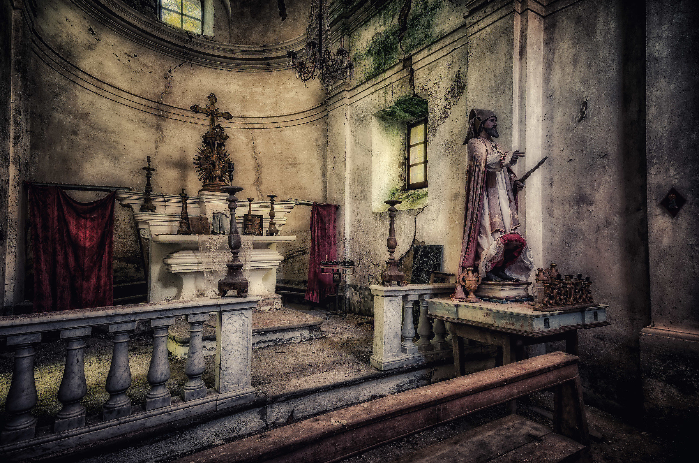 The abandoned church of the saint with the ankle boots