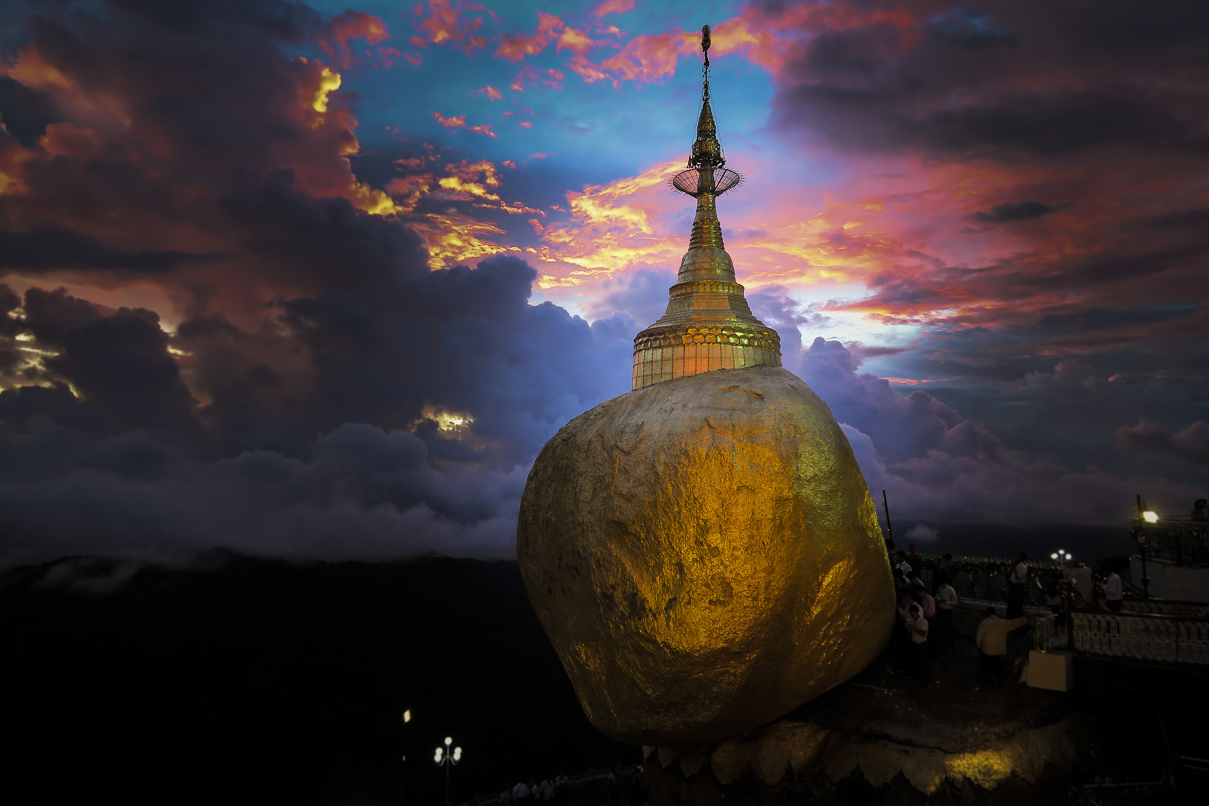golden rock at sunset