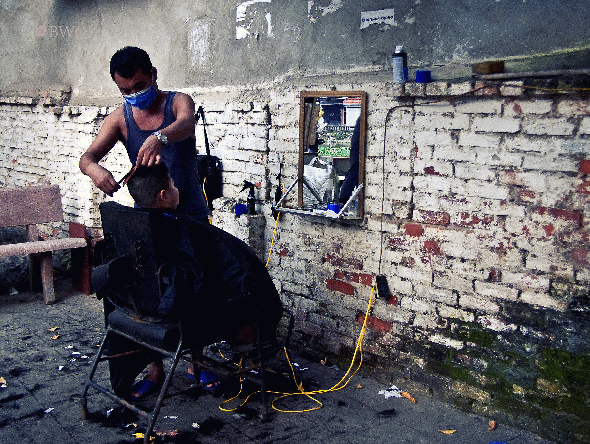 A Portable Barber Shop On The Sidewalk