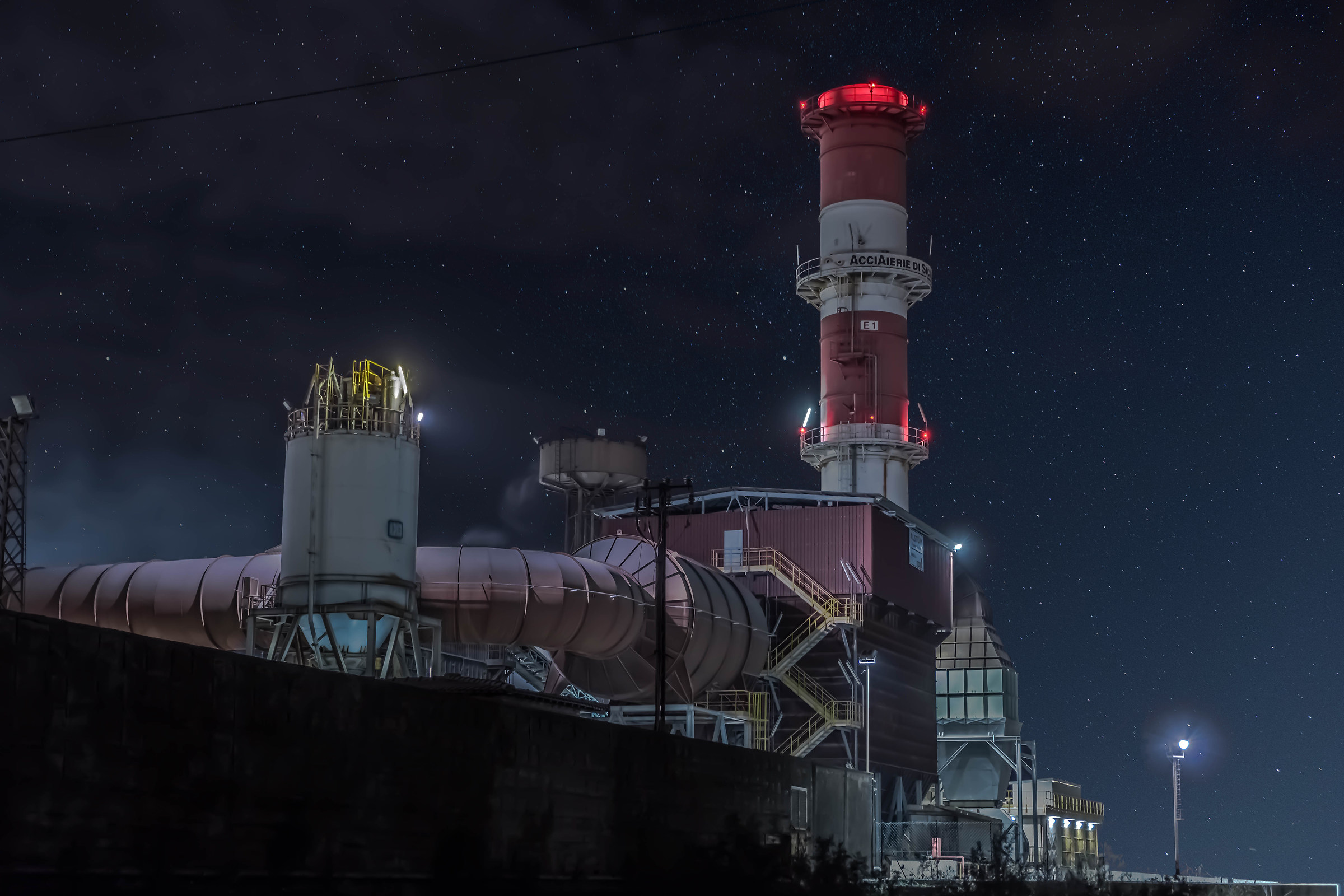 Steel mill at night