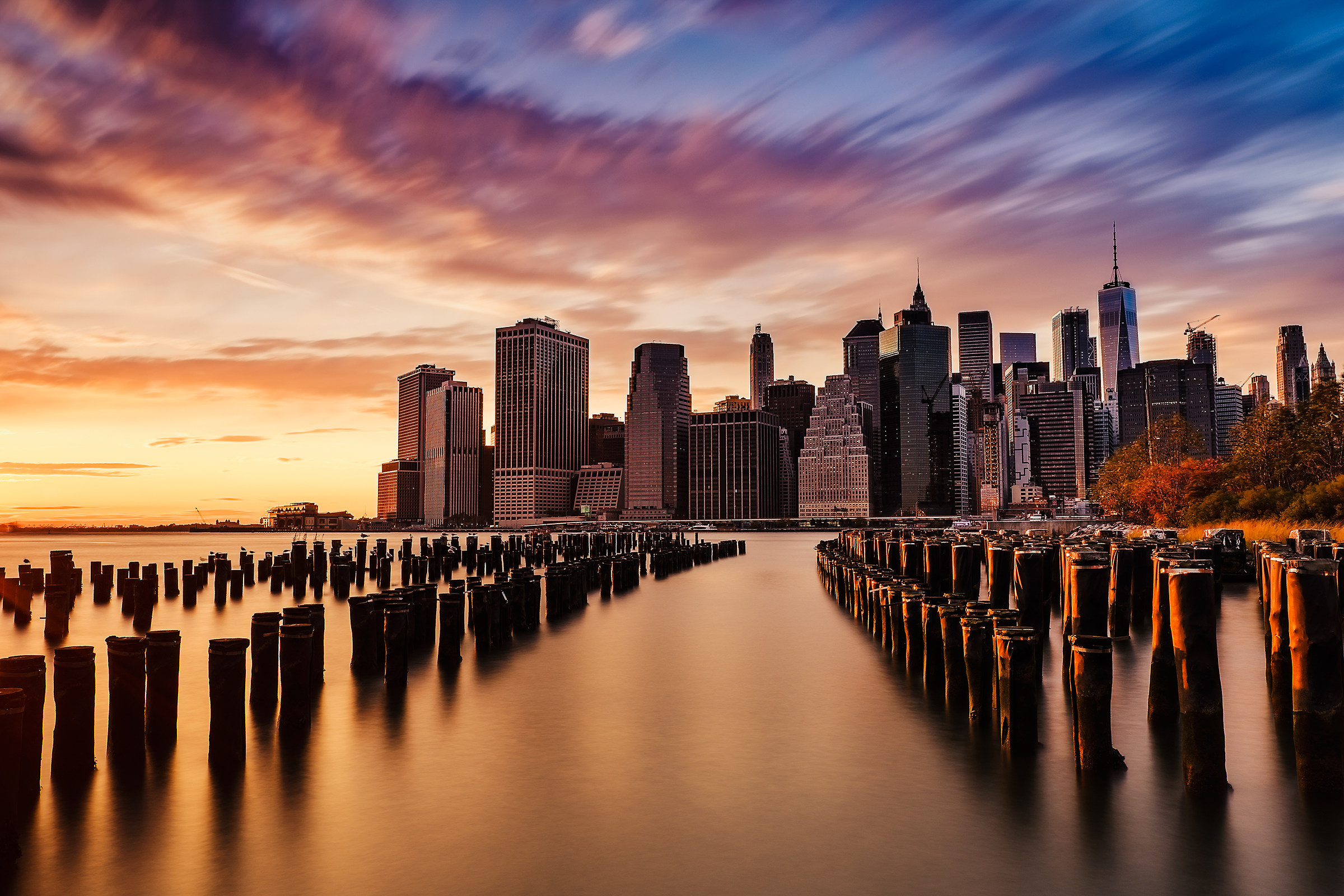 Skyline of Manhattan in red