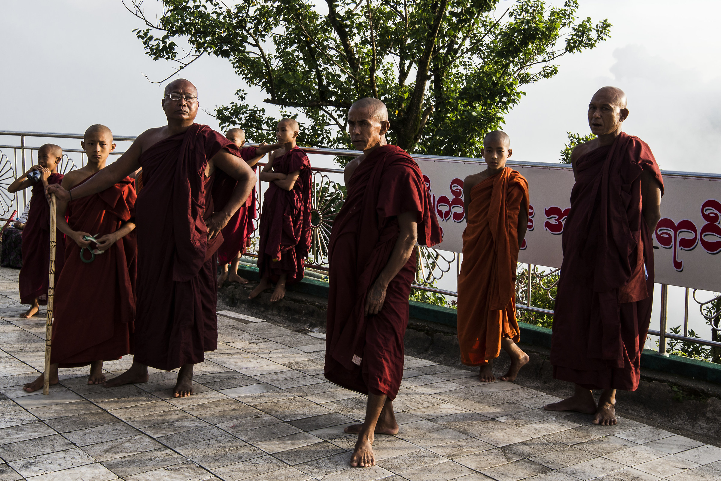 monks at Mount Kyaikhtiyo - Golden Rock