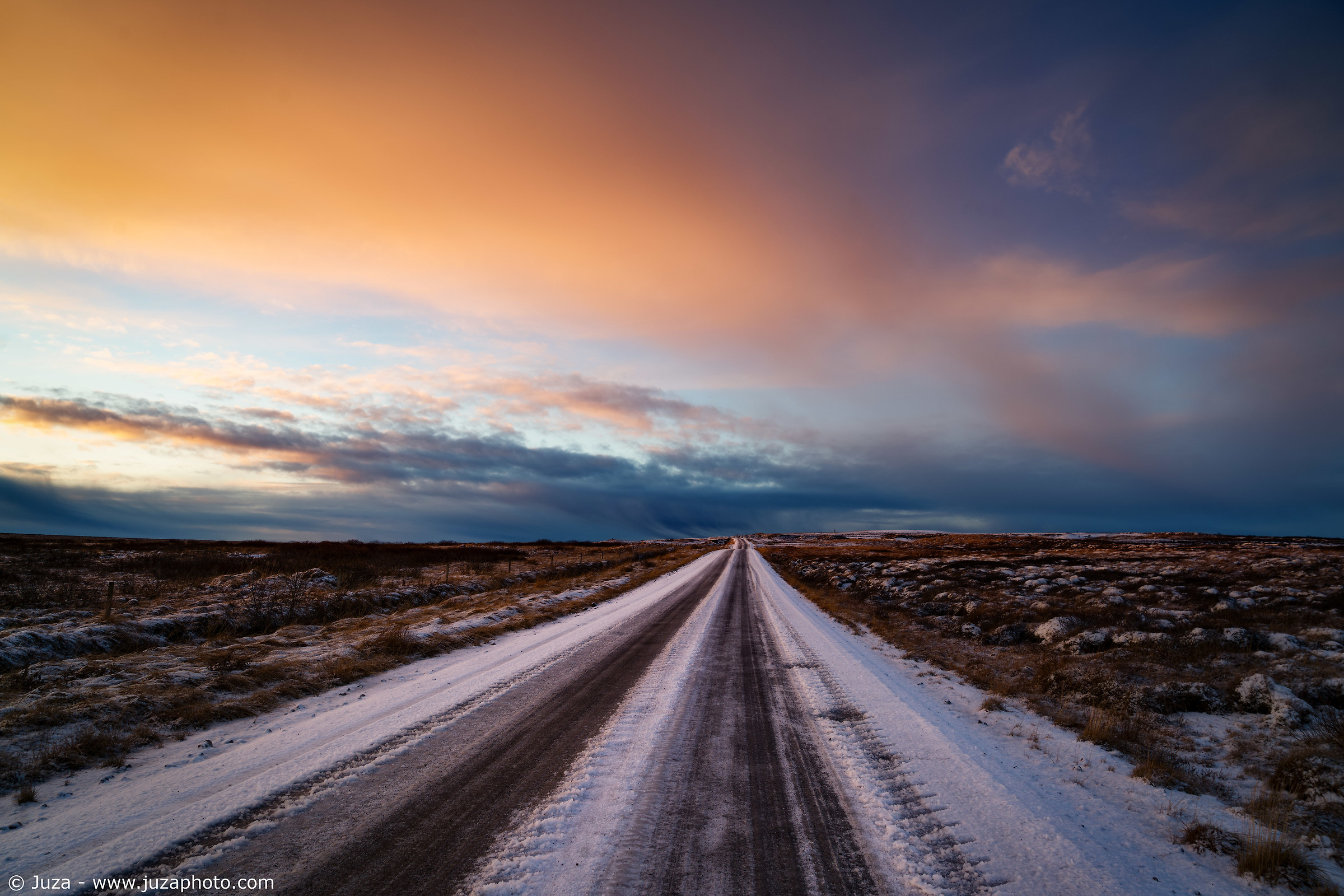 Snow covered road, Iceland