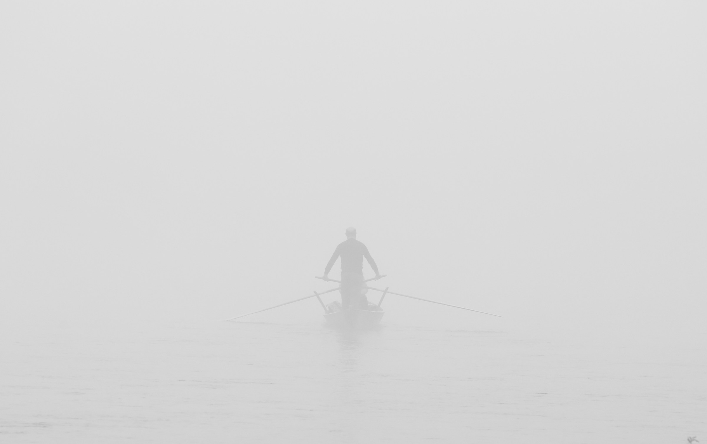 on the foggy river