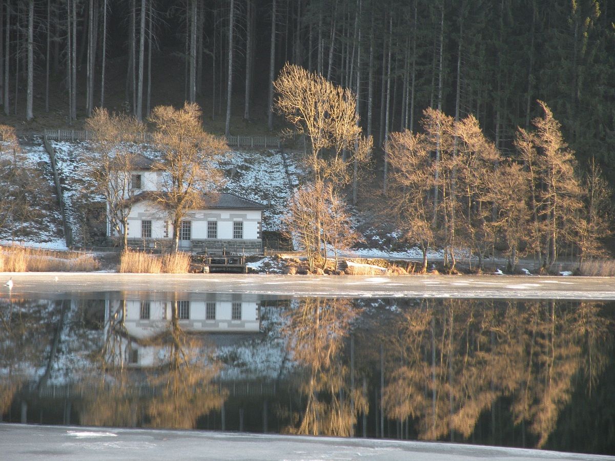 Winter reflections in Lake Pine '(tn)