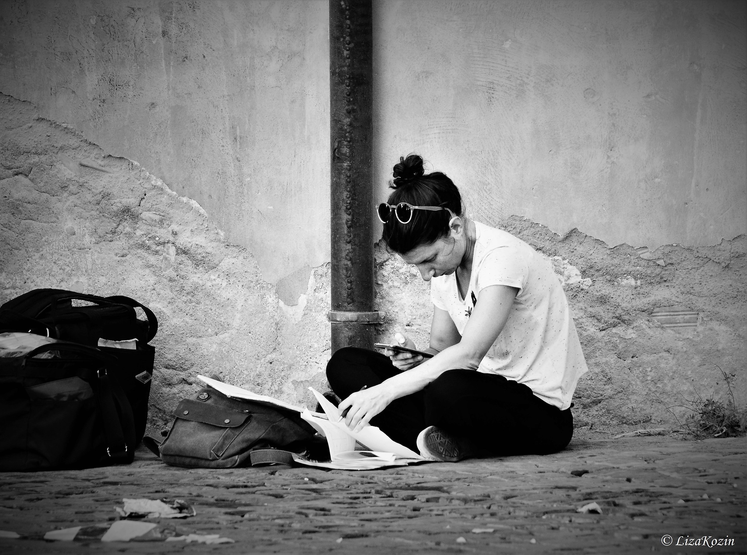 Book, notebook and smartphone