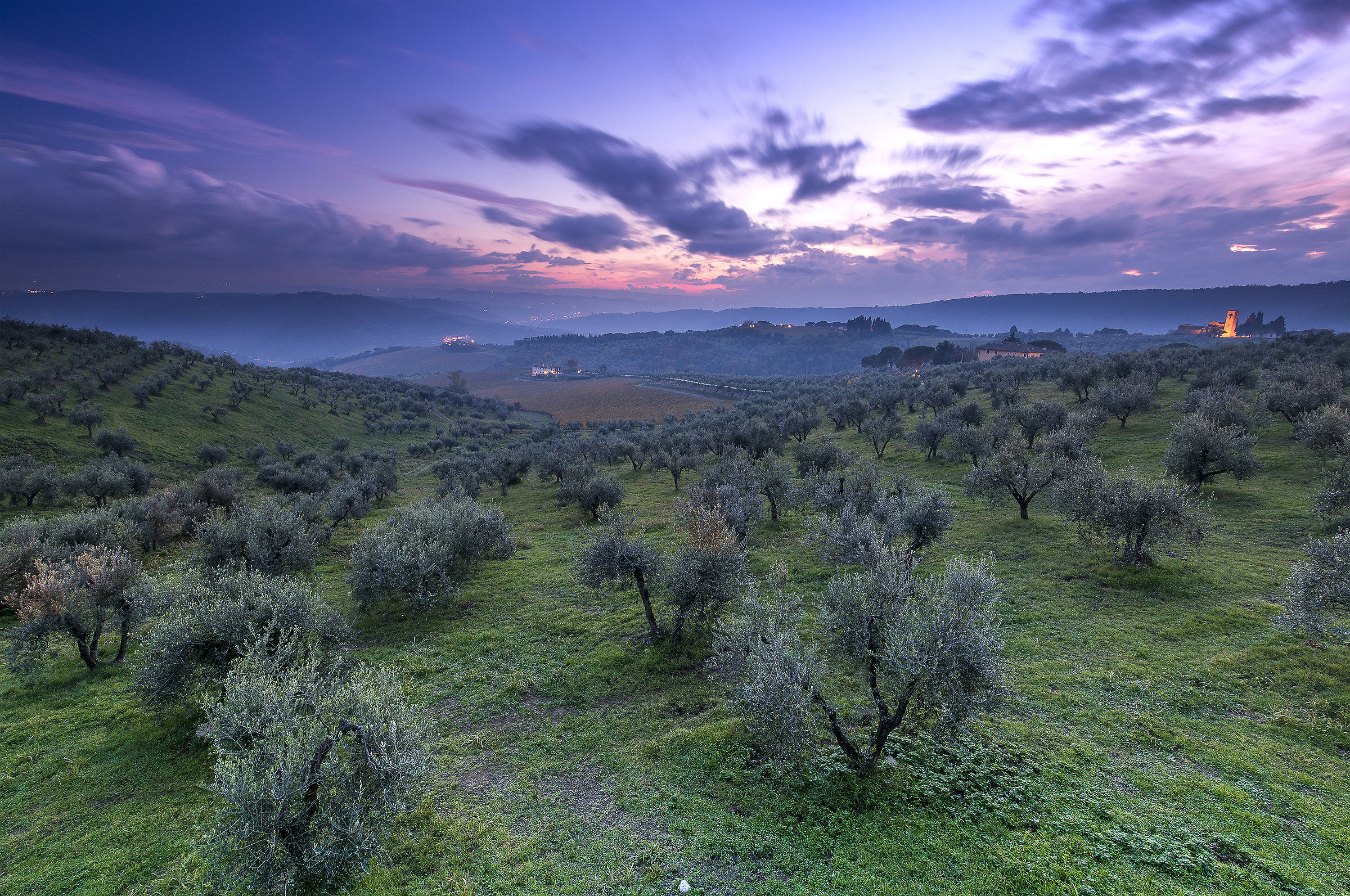 Sunset on tuscan landscape