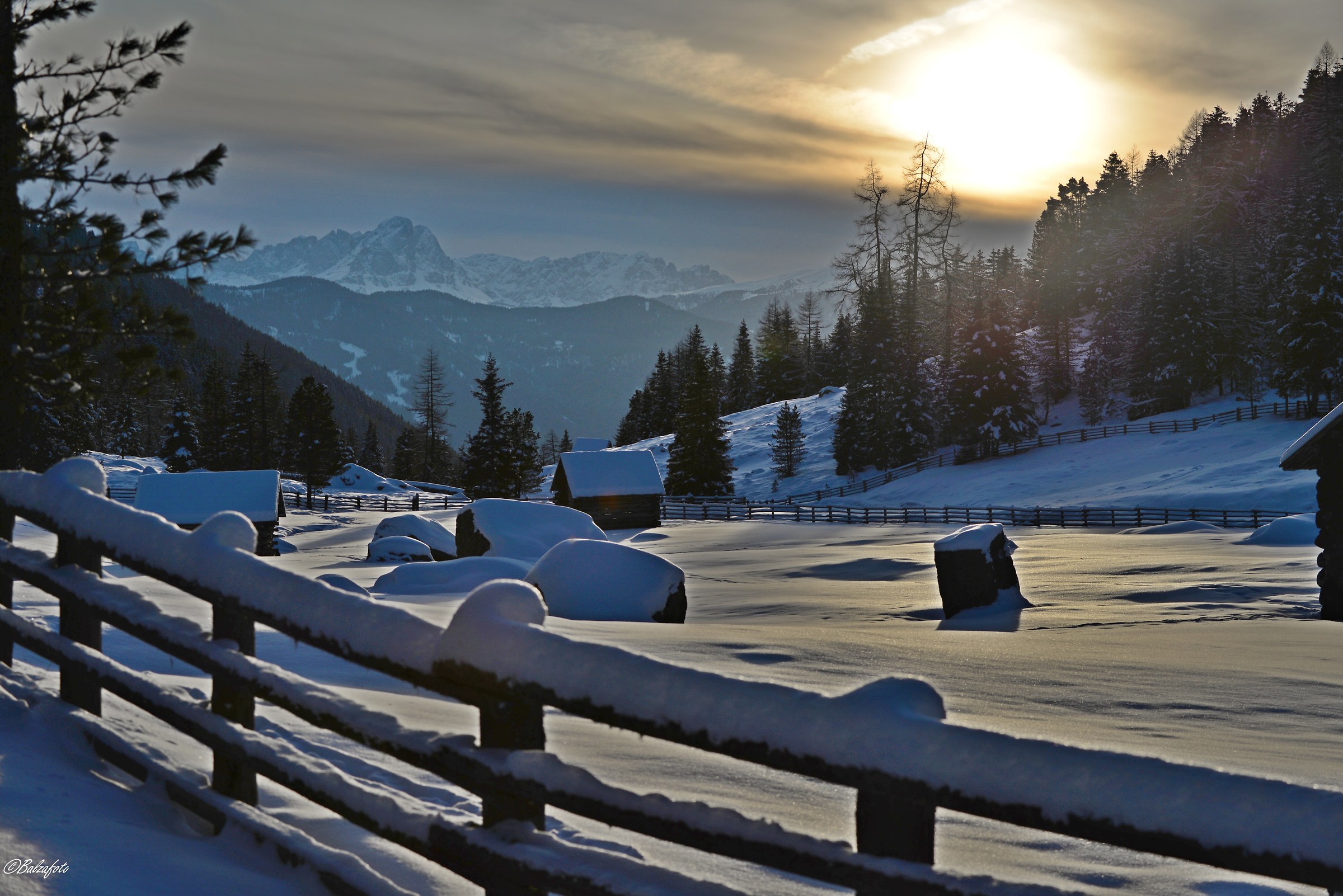 Winter landscape at sunset