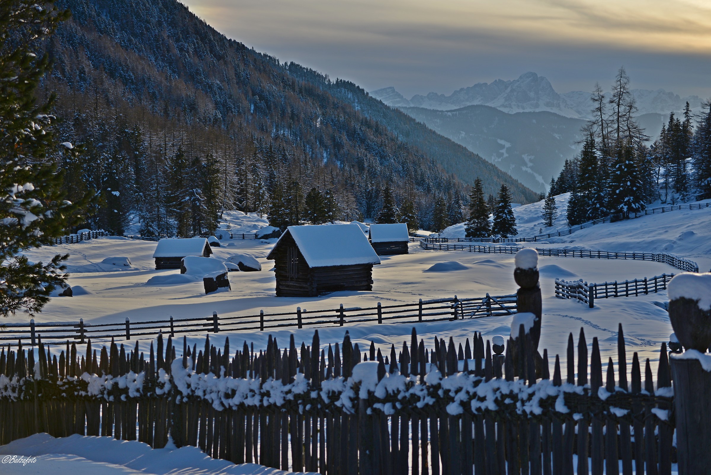 Winter landscape at sunset