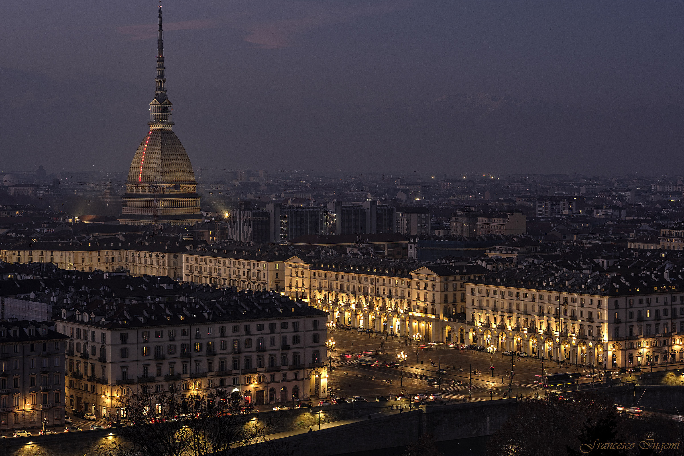 Turin, blue hour cityscape