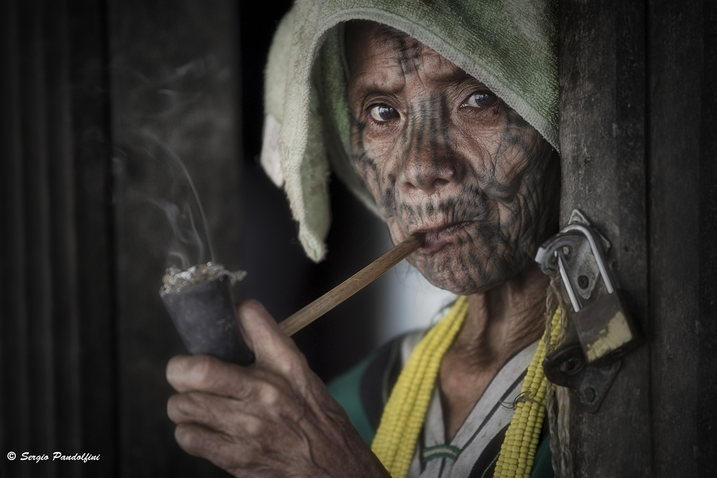 Tattooed smoker woman