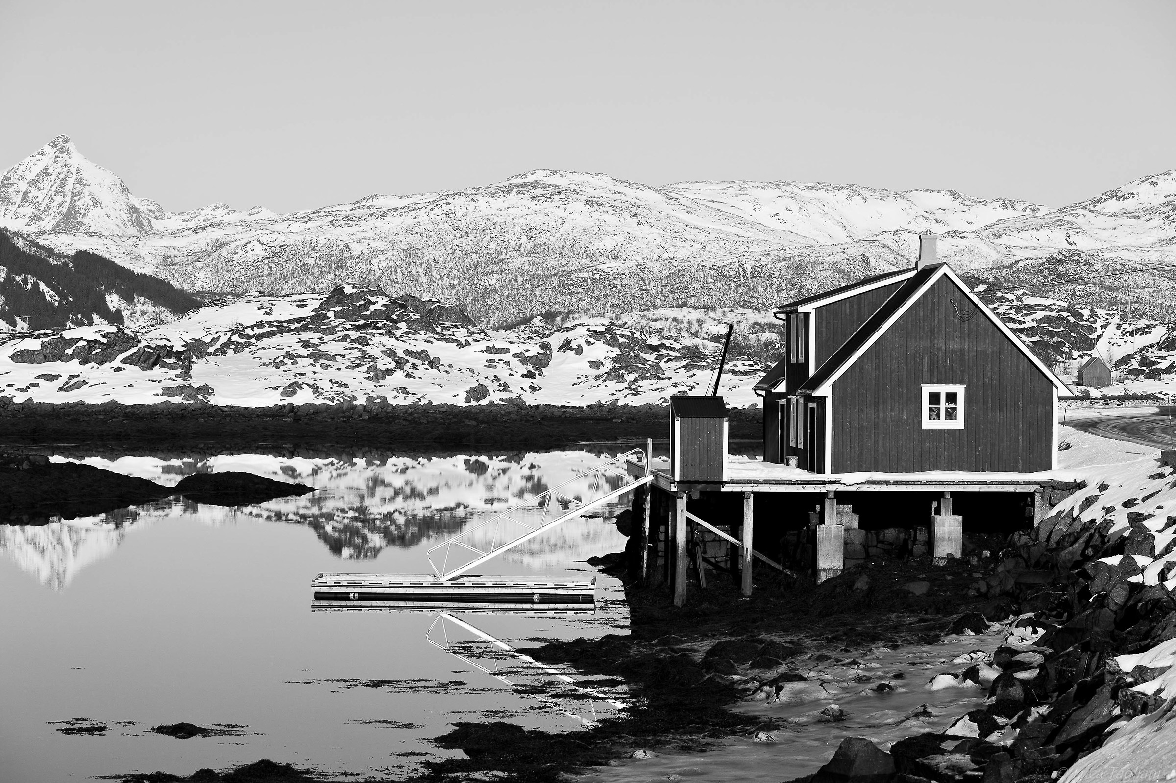Fishermen in black and white