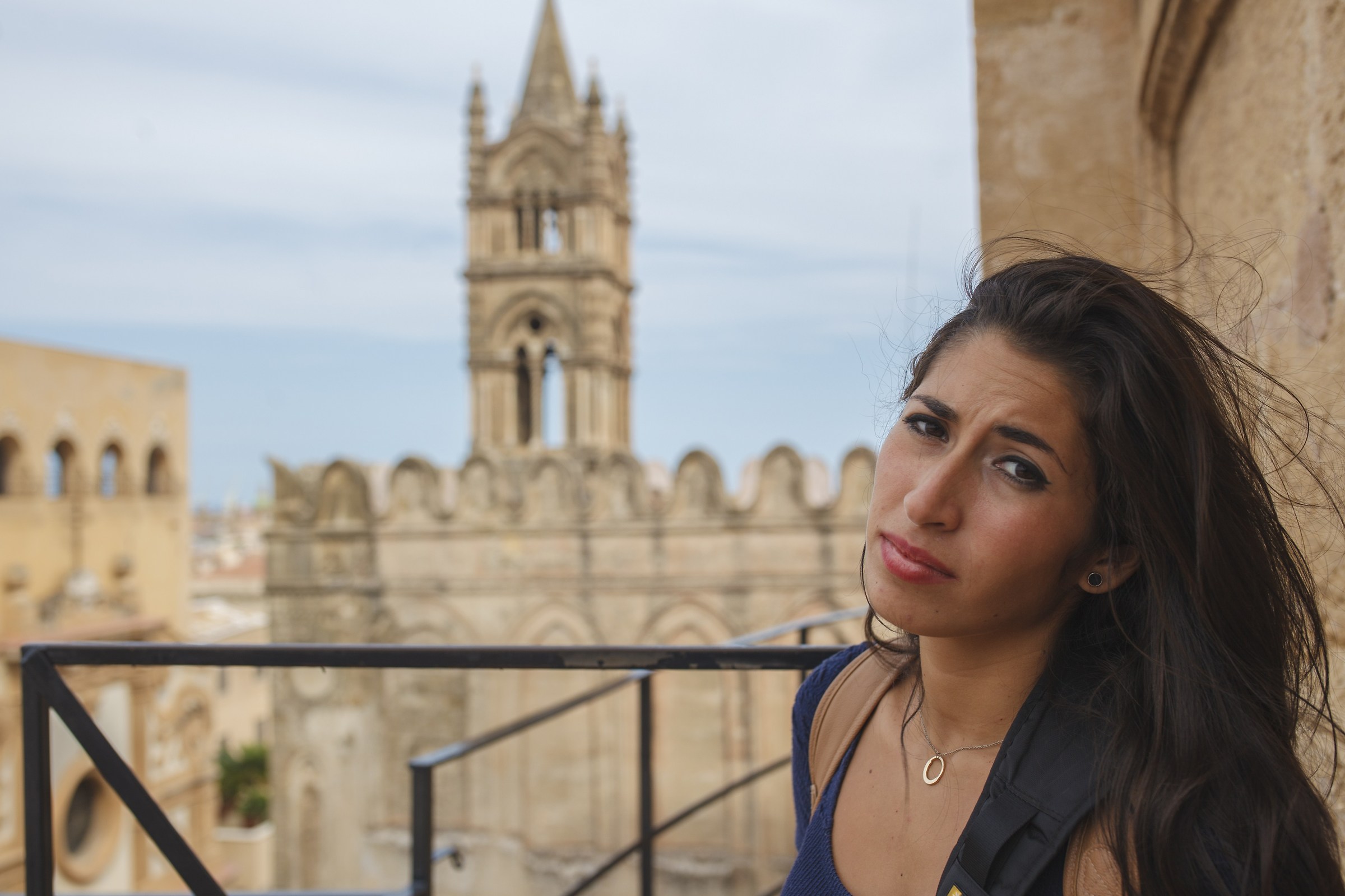 with hair in the wind