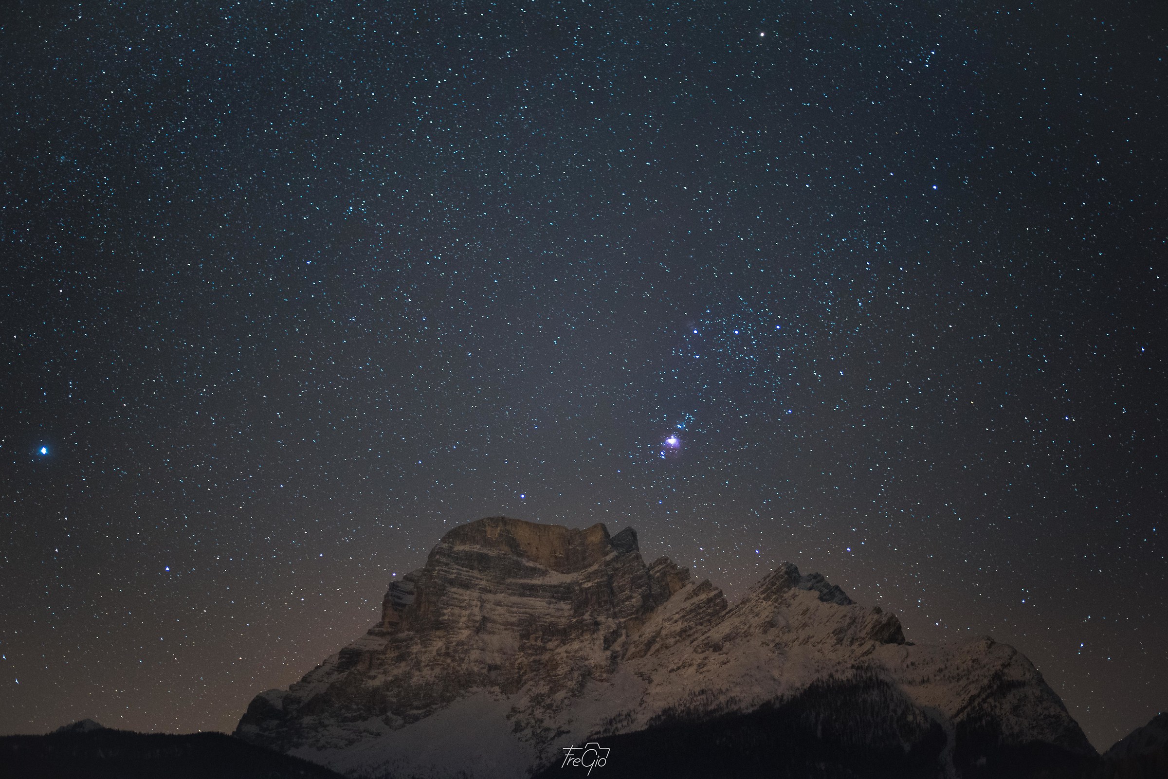 Orion and Sirius above the Pelmo