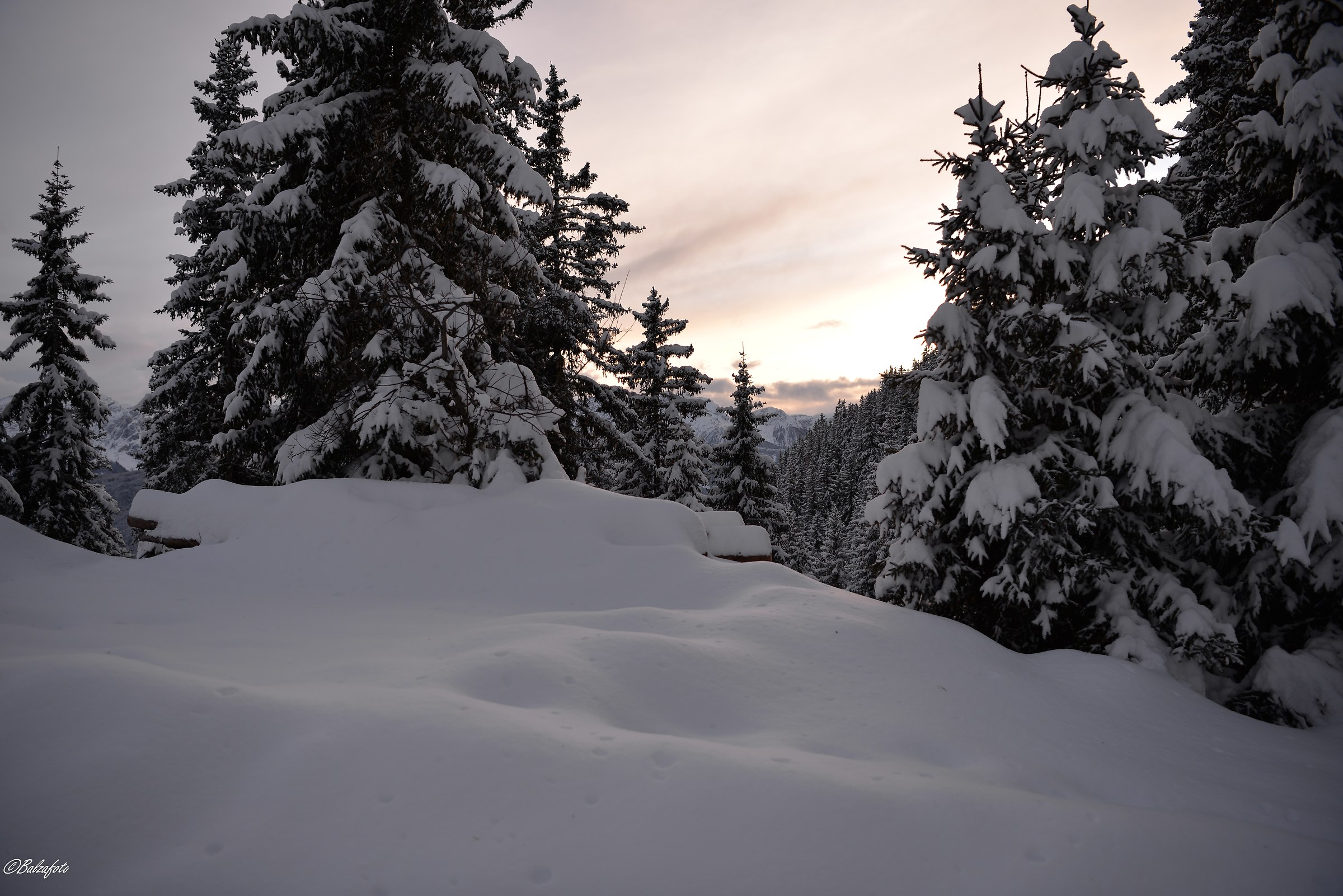 Winter landscape at sunset