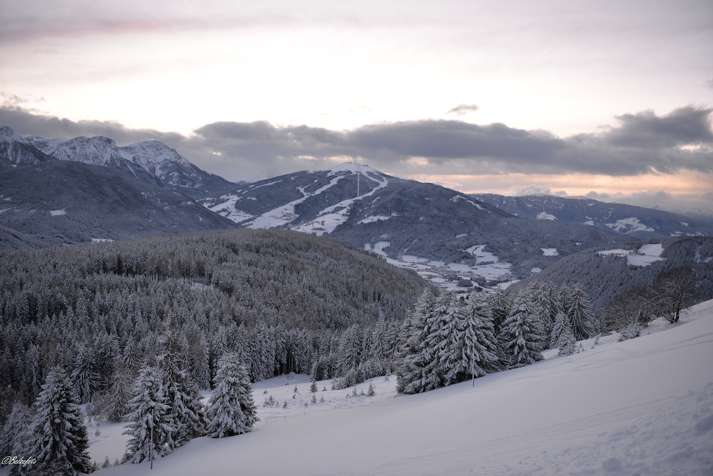 Winter landscape seen towards Plan de Corones