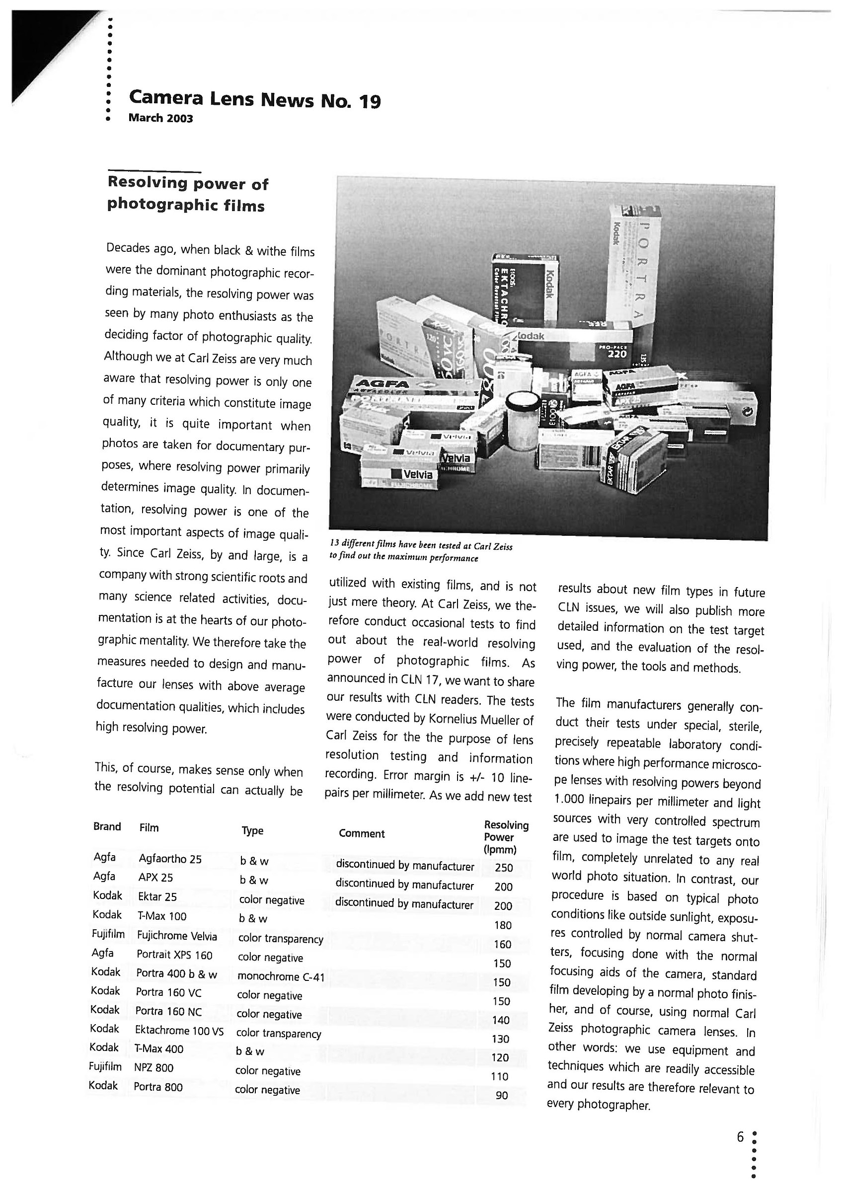 Zeiss Camera Lens News n. 19 - Marzo 2003