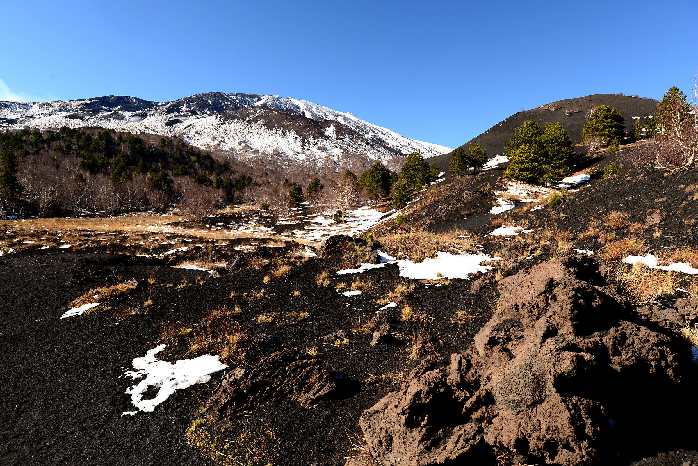 Sicily- Etna. Monti Sartorius with sprinkling snow.