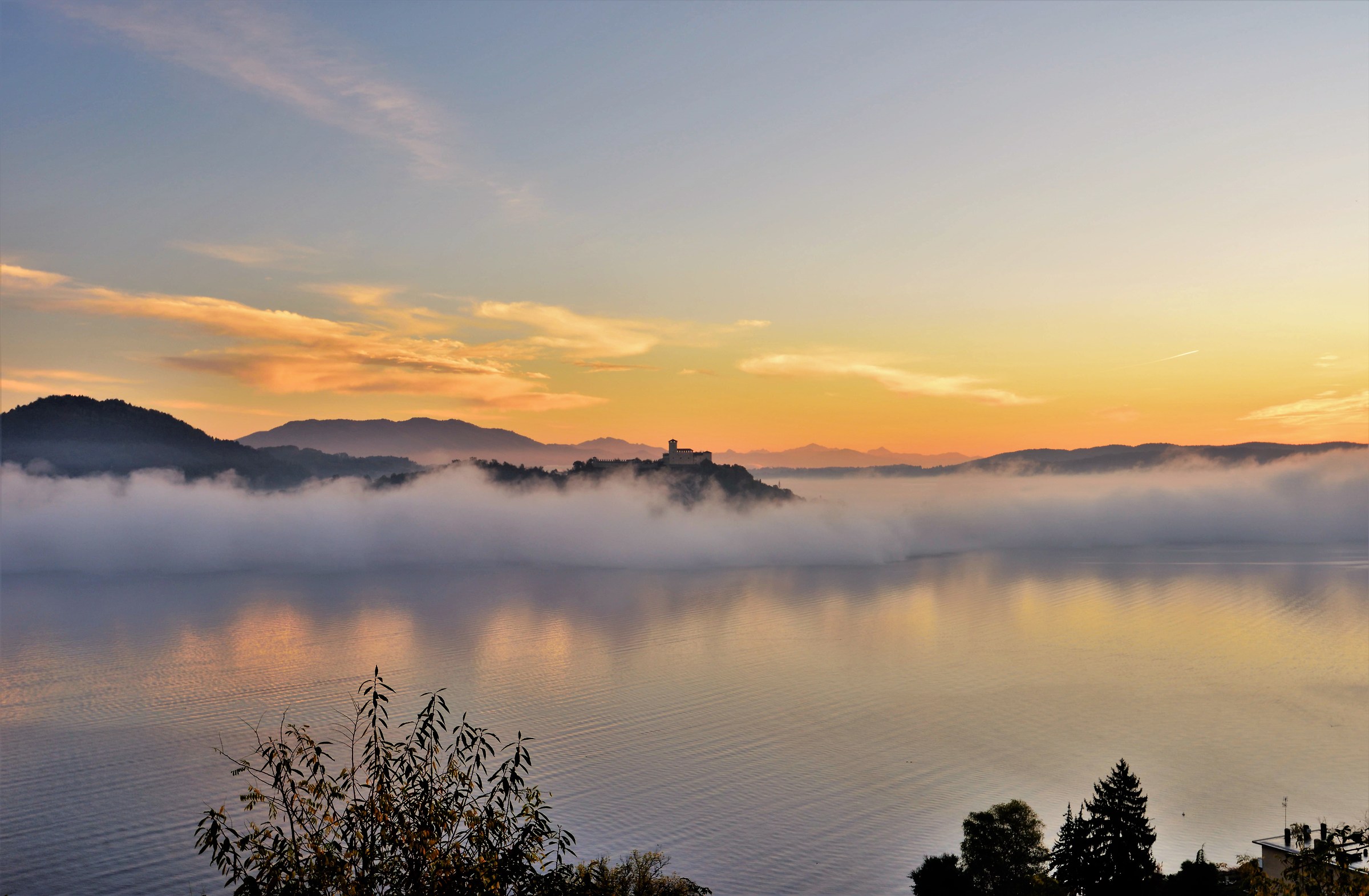 Lake Maggiore with the Rocca di Angera