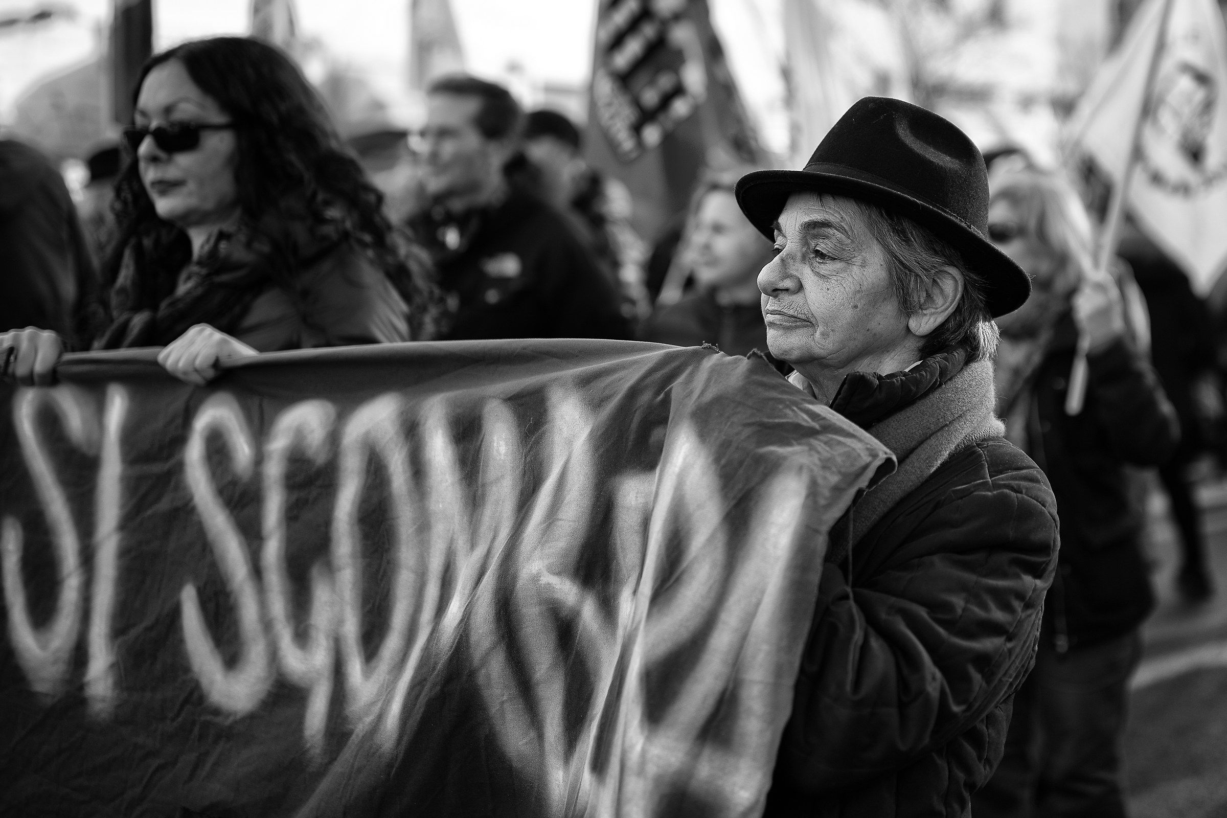 demonstrator with a hat