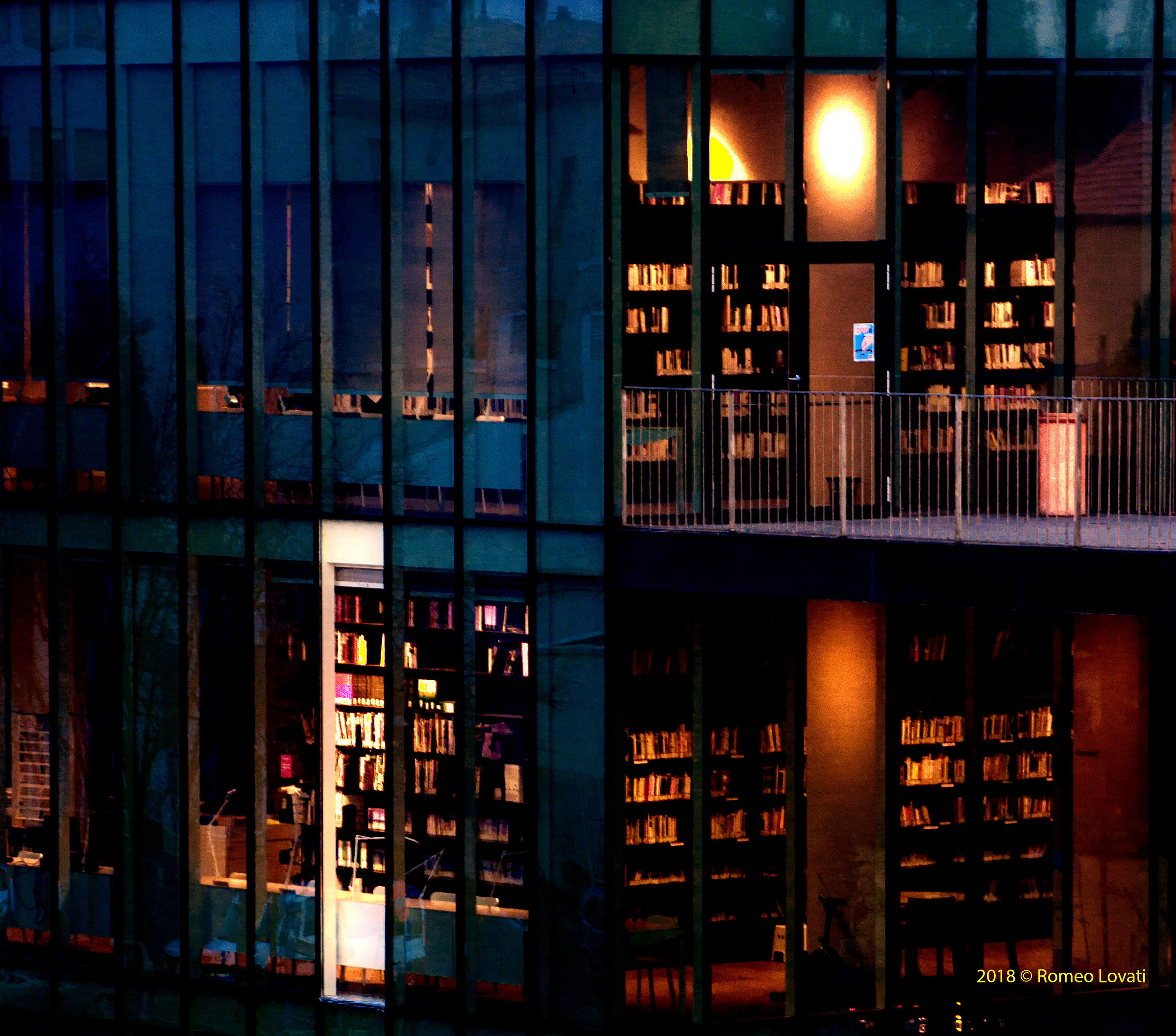 Bookcases at night