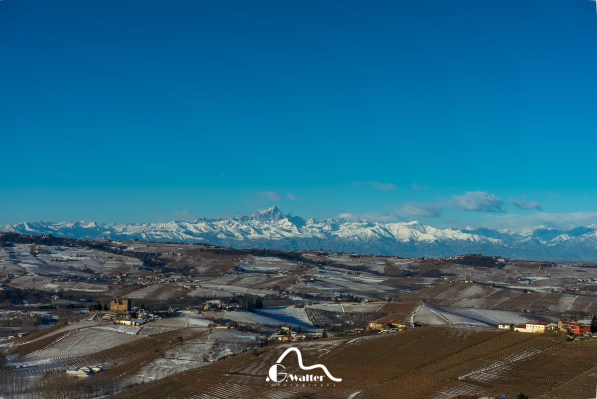 Monviso and castle of grinzane Cavour