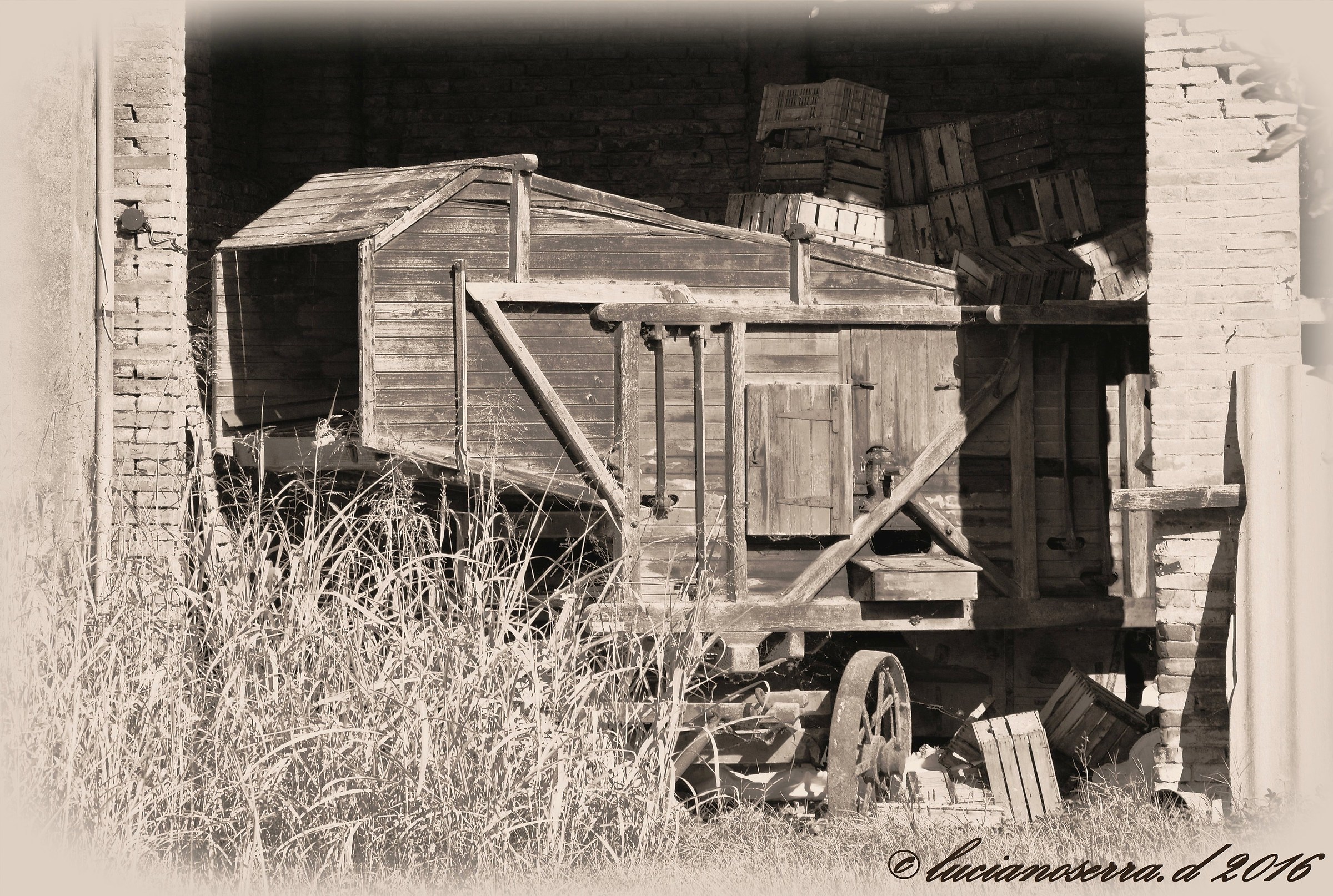 Ancient wooden threshing machine