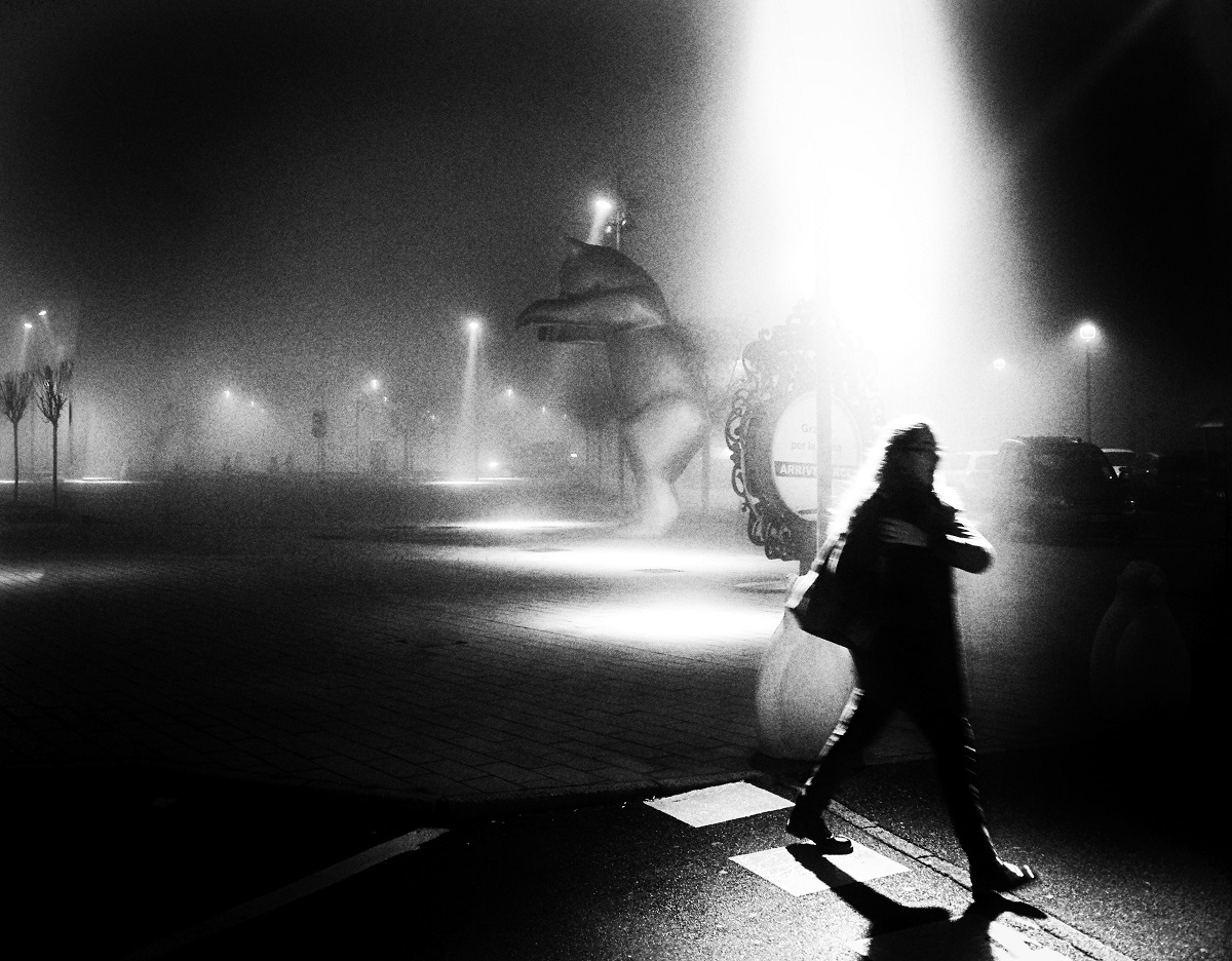 foggy night b & w