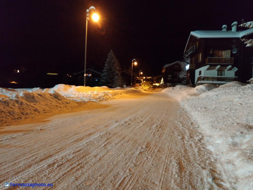 Snowy road at Ponte in Val Formazza