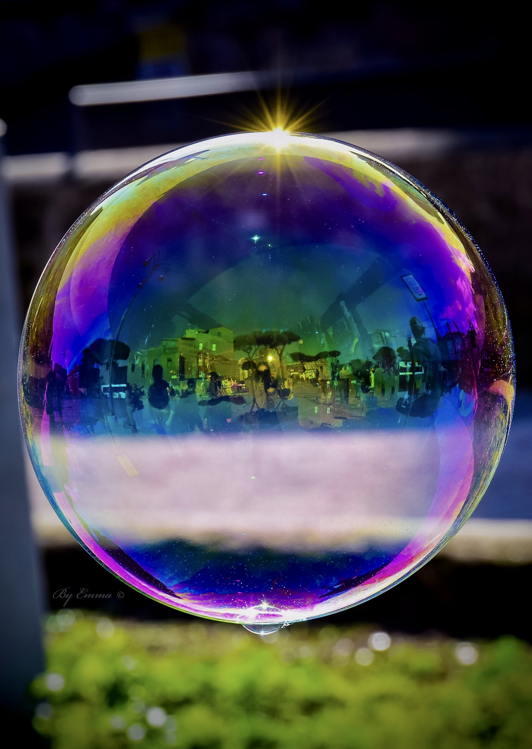 A Roman day reflected in a bubble