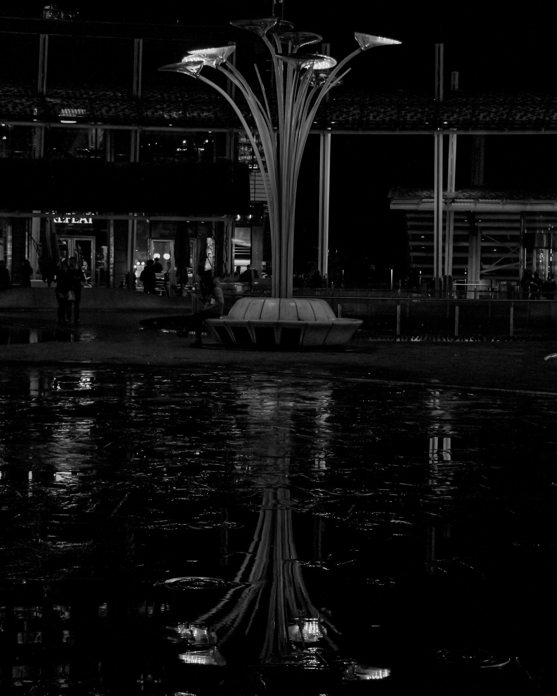 Waiting under a fake tree