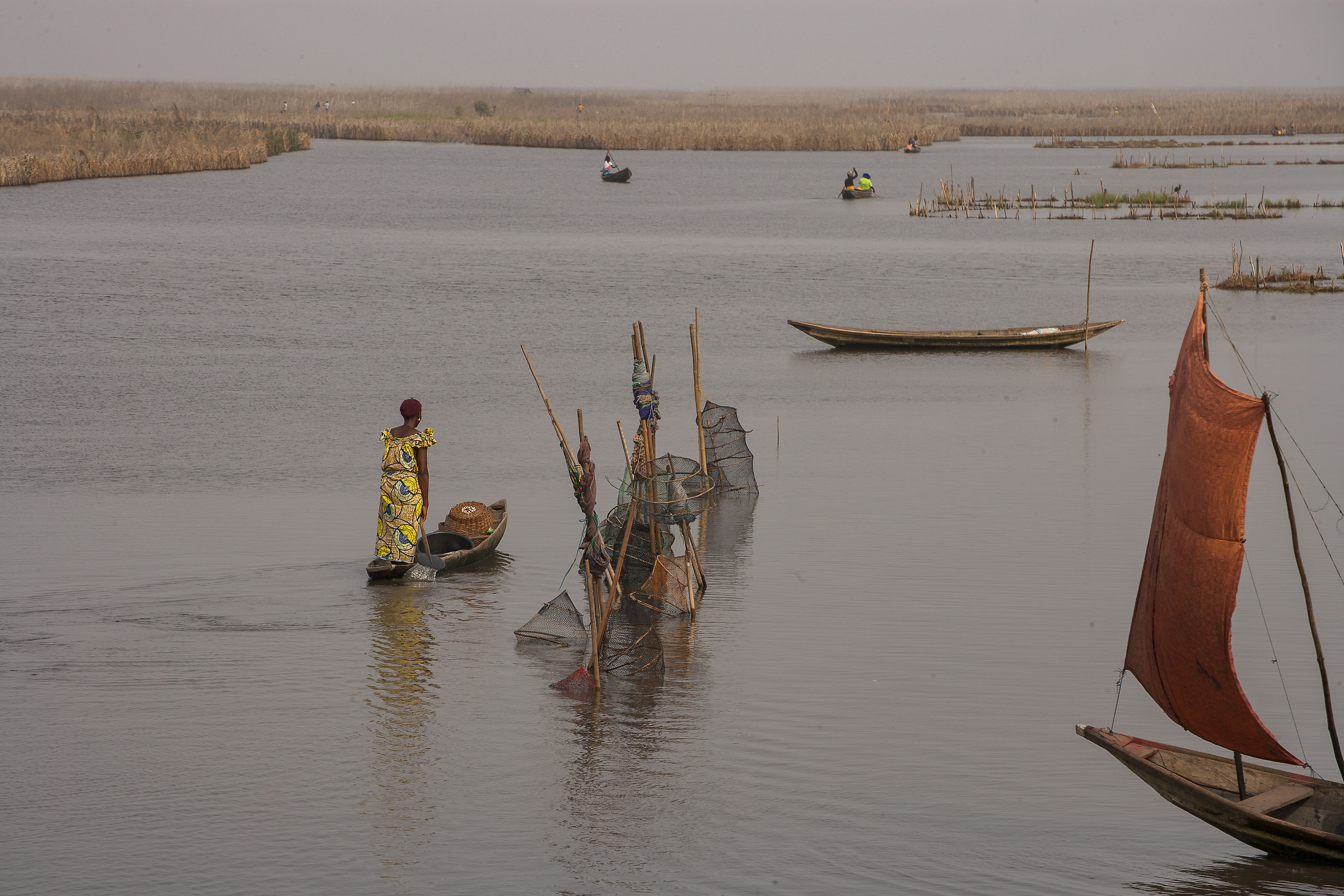 Benin-Ganvié.Area di Villaggi lacustri.Pescatori.