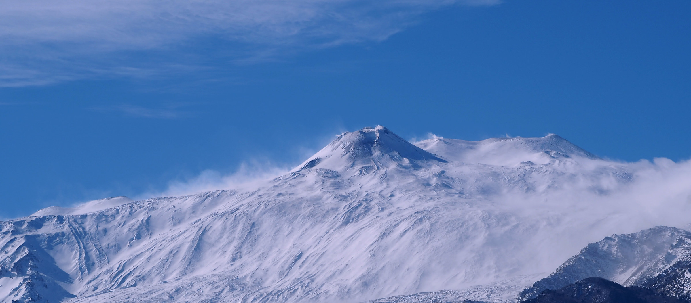 Sicily-Etna.Today, view of the Vulcano all whitewashed.